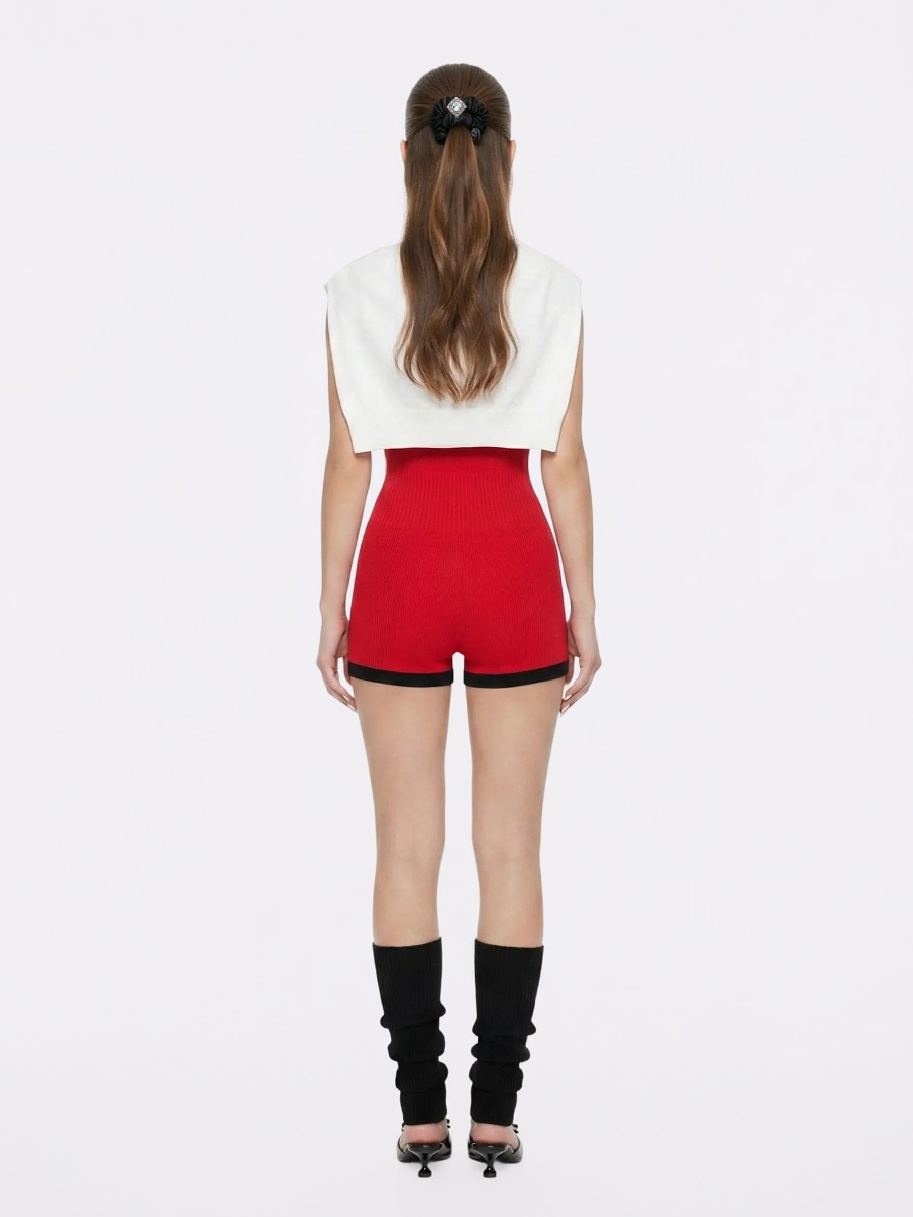 Ava Contrast Halter Knit Red Romper made by Nana Jacqueline