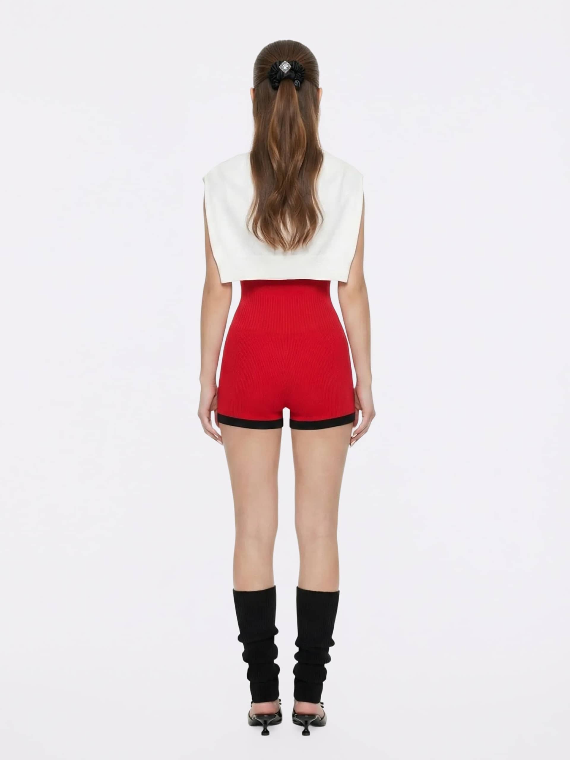 Ava Contrast Halter Knit Red Romper made by Nana Jacqueline