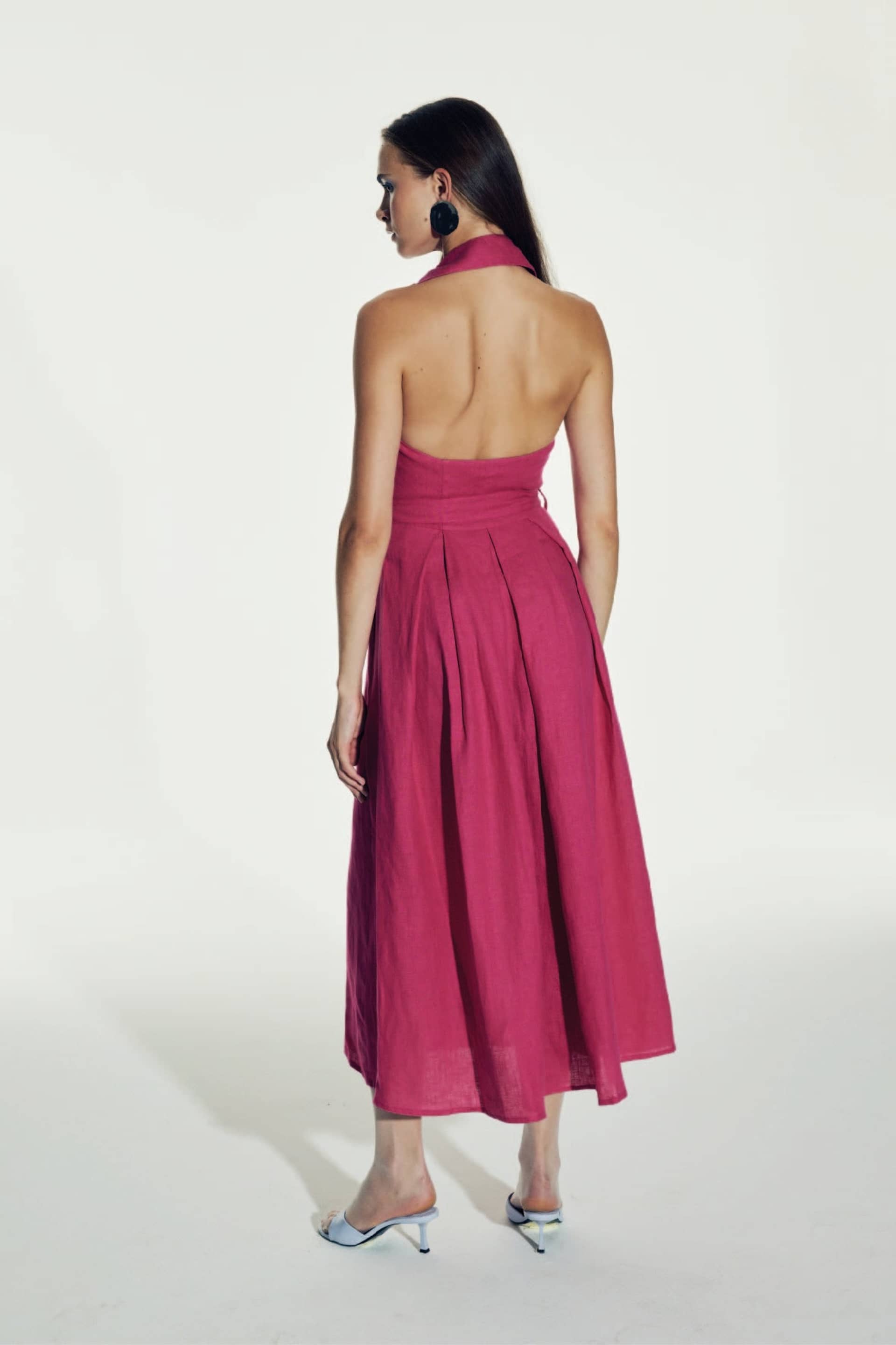 Carrie Linen Midi Dress in Berry Pink made by Nazli Ceren
