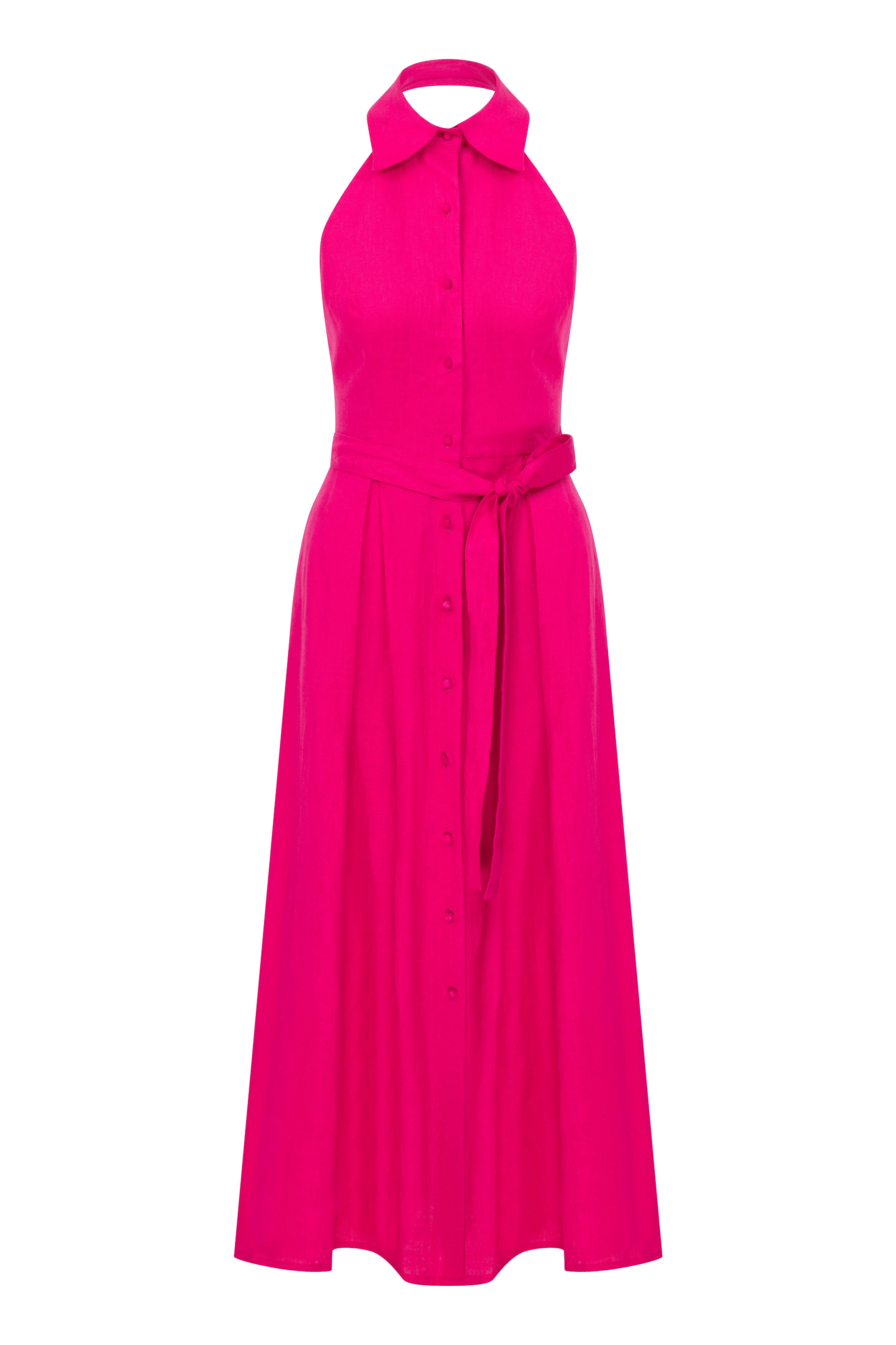 Carrie Linen Midi Dress in Berry Pink made by Nazli Ceren