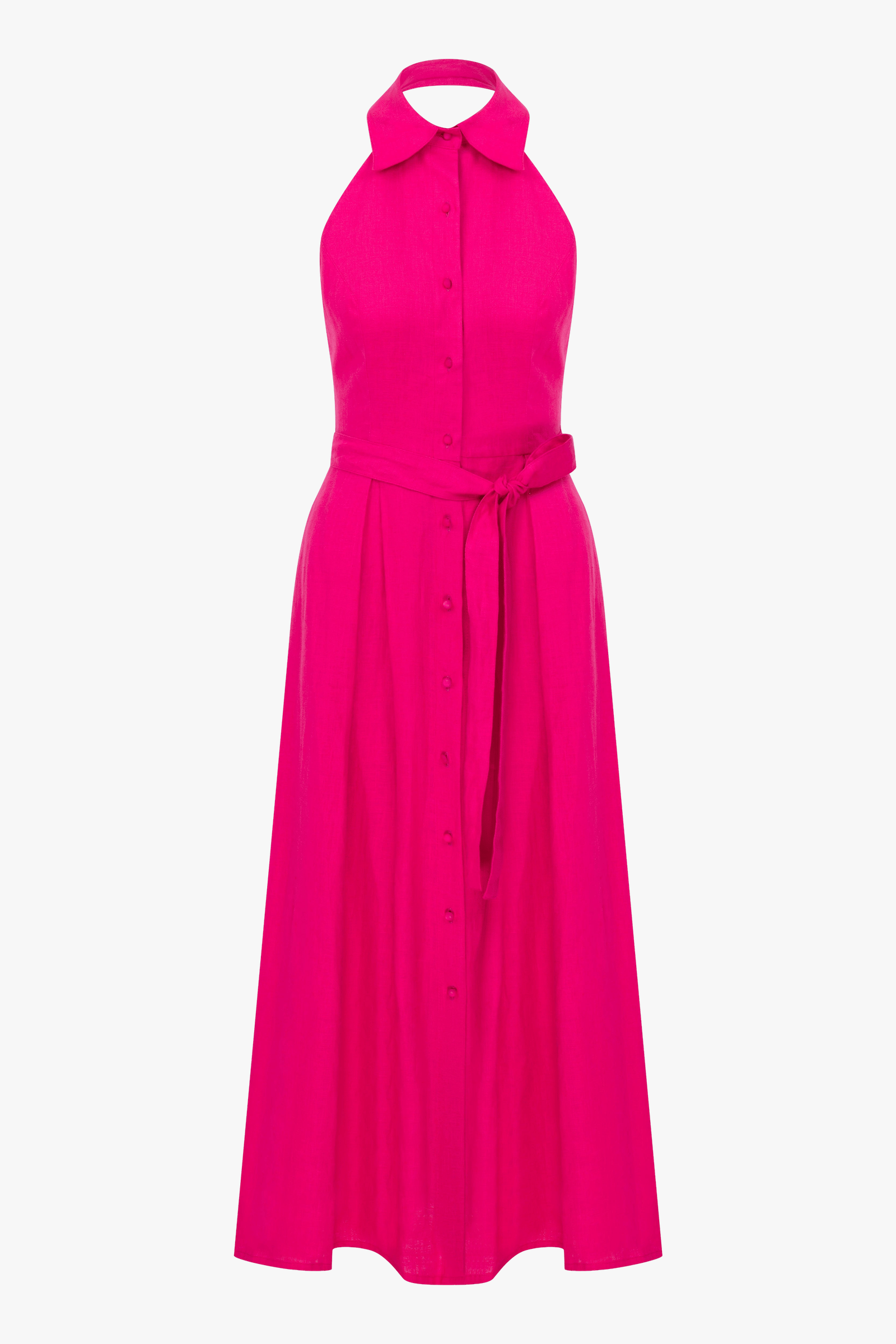 Carrie Linen Midi Dress in Berry Pink made by Nazli Ceren