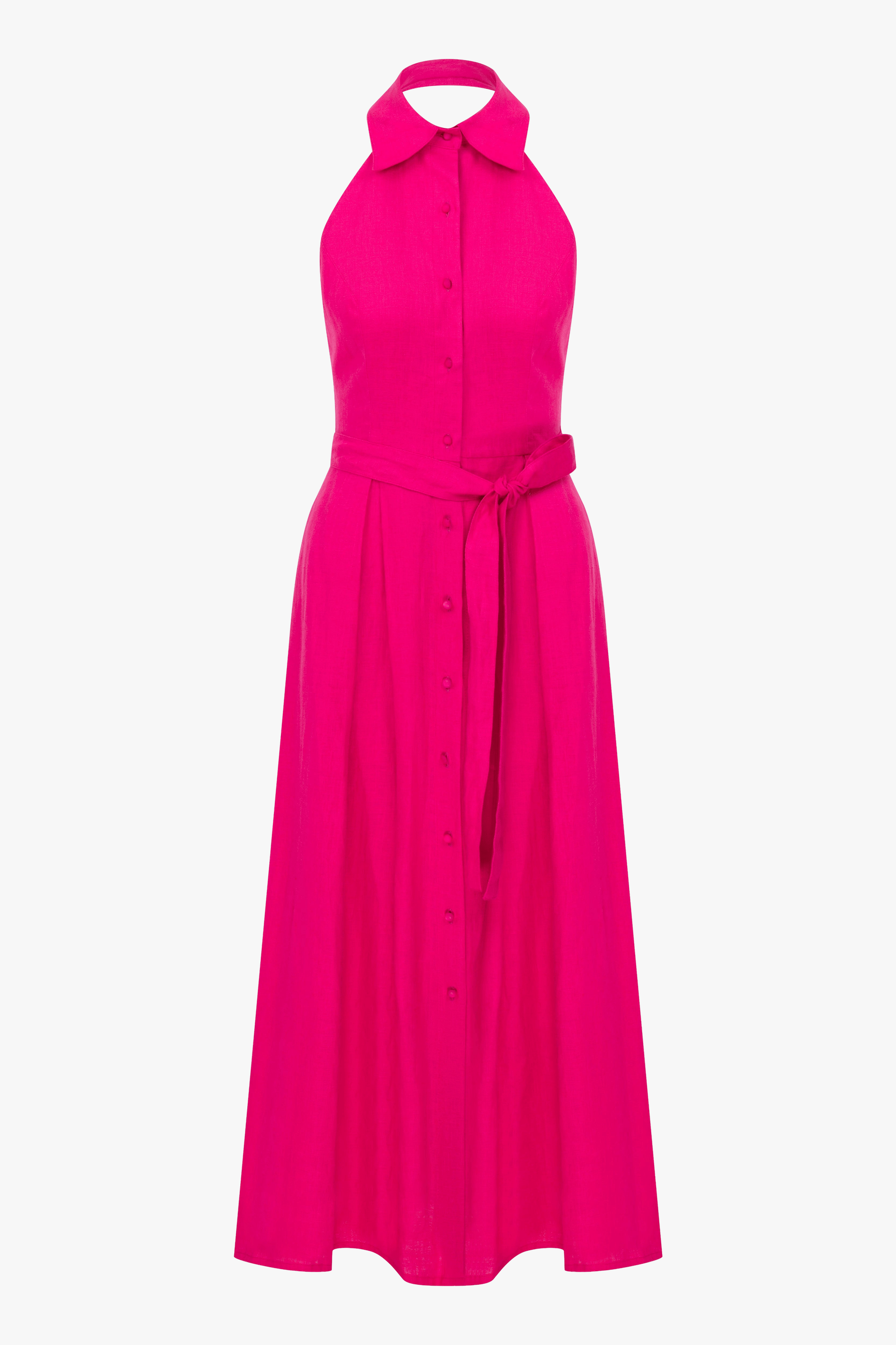 Carrie Linen Midi Dress in Berry Pink made by Nazli Ceren