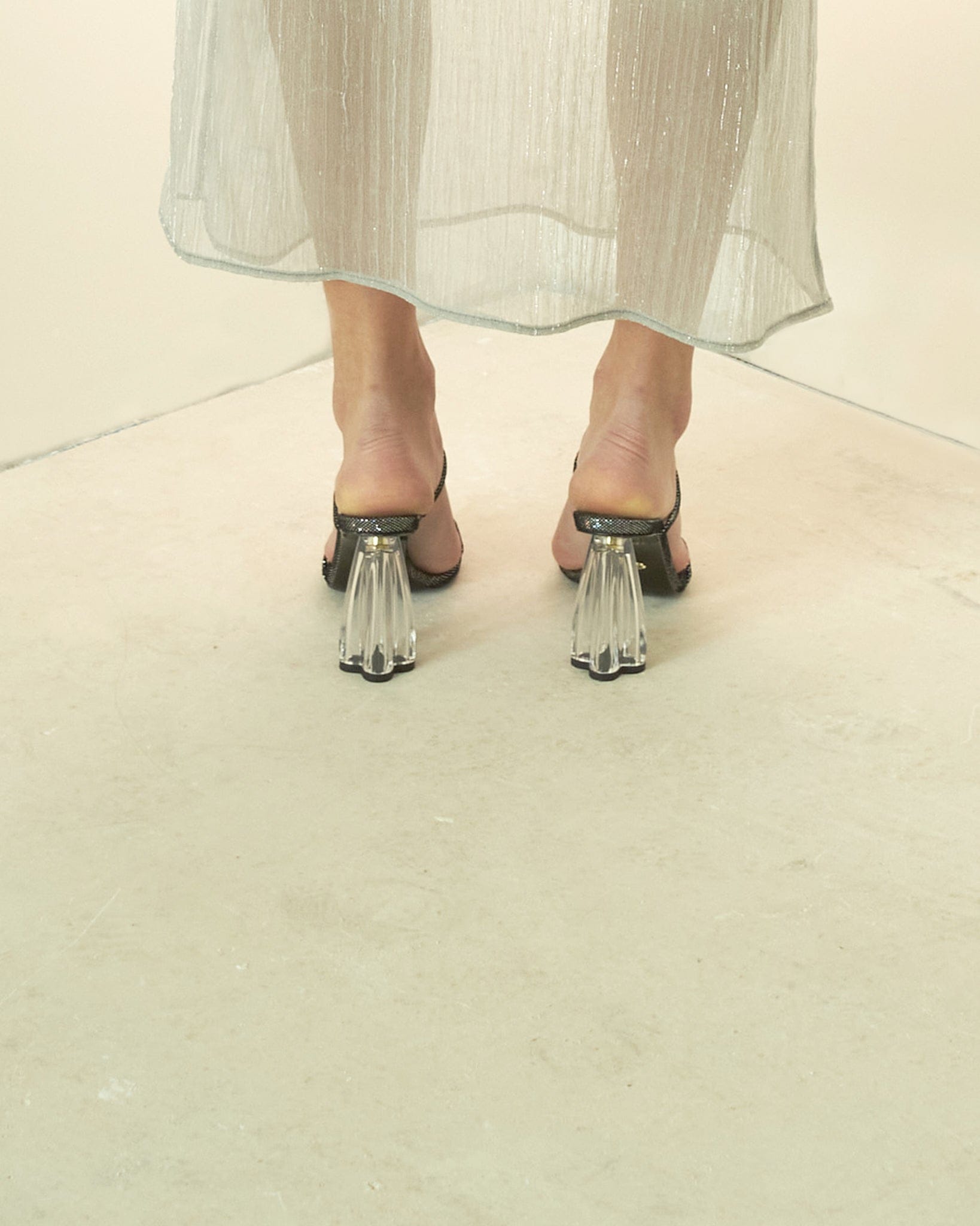 Fiorellini Glass Heel 95 Disco Suede Black in Black made by ATANA