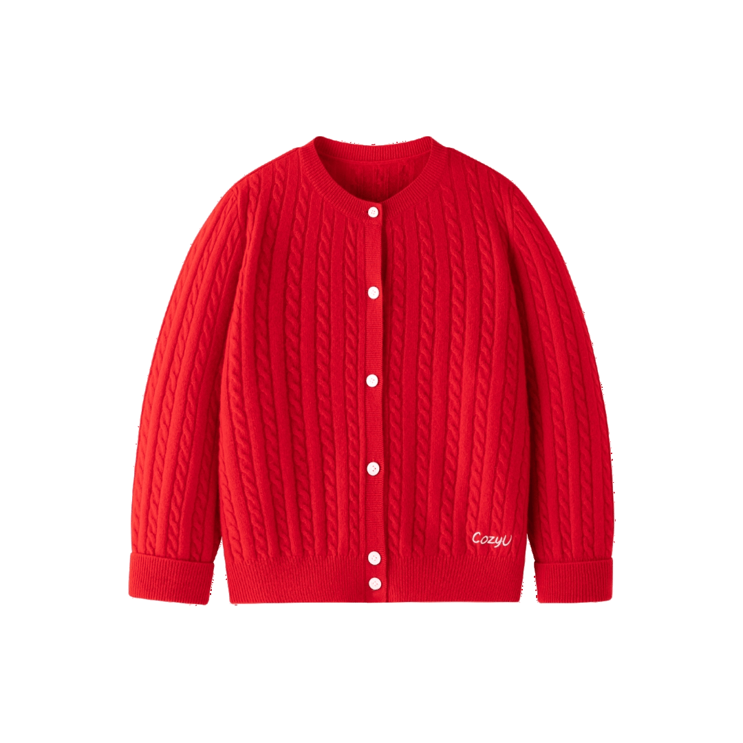 Classic Extra Fine Merino Wool Twist Knit Cardigan | Flame Red made by CozyU
