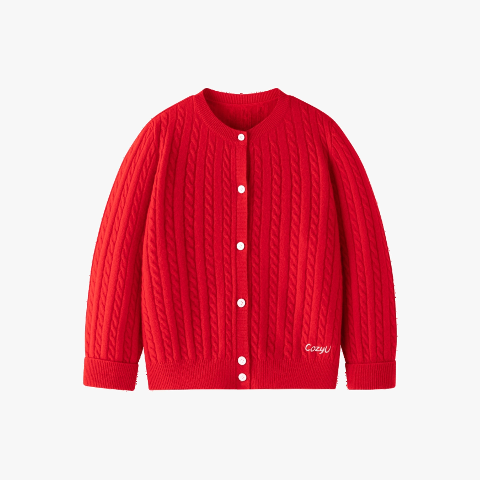 Classic Extra Fine Merino Wool Twist Knit Cardigan | Flame Red made by CozyU