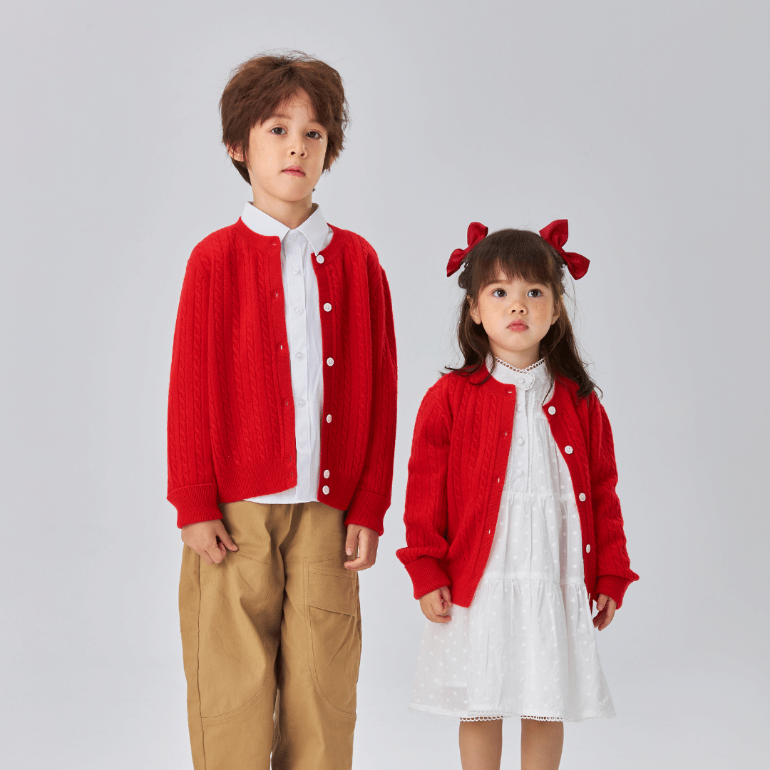 Classic Extra Fine Merino Wool Twist Knit Cardigan | Flame Red made by CozyU