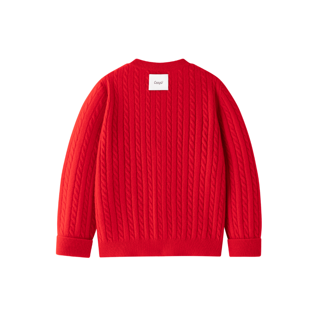 Classic Extra Fine Merino Wool Twist Knit Cardigan | Flame Red made by CozyU