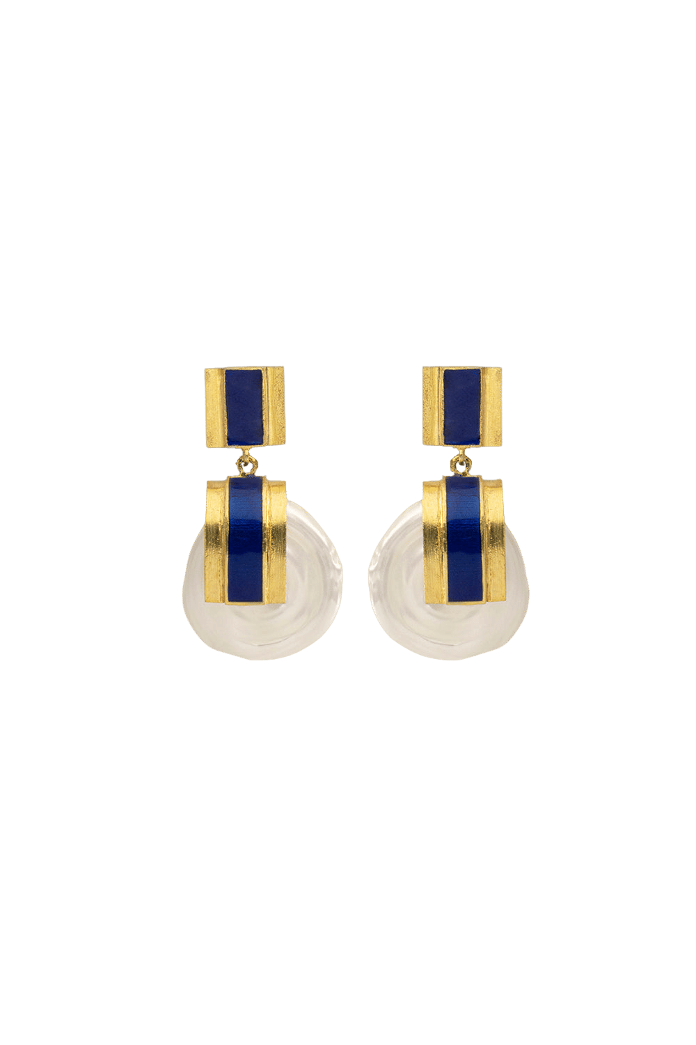 Midnight Blue Pearl Gold Earring made by Lora Istanbul
