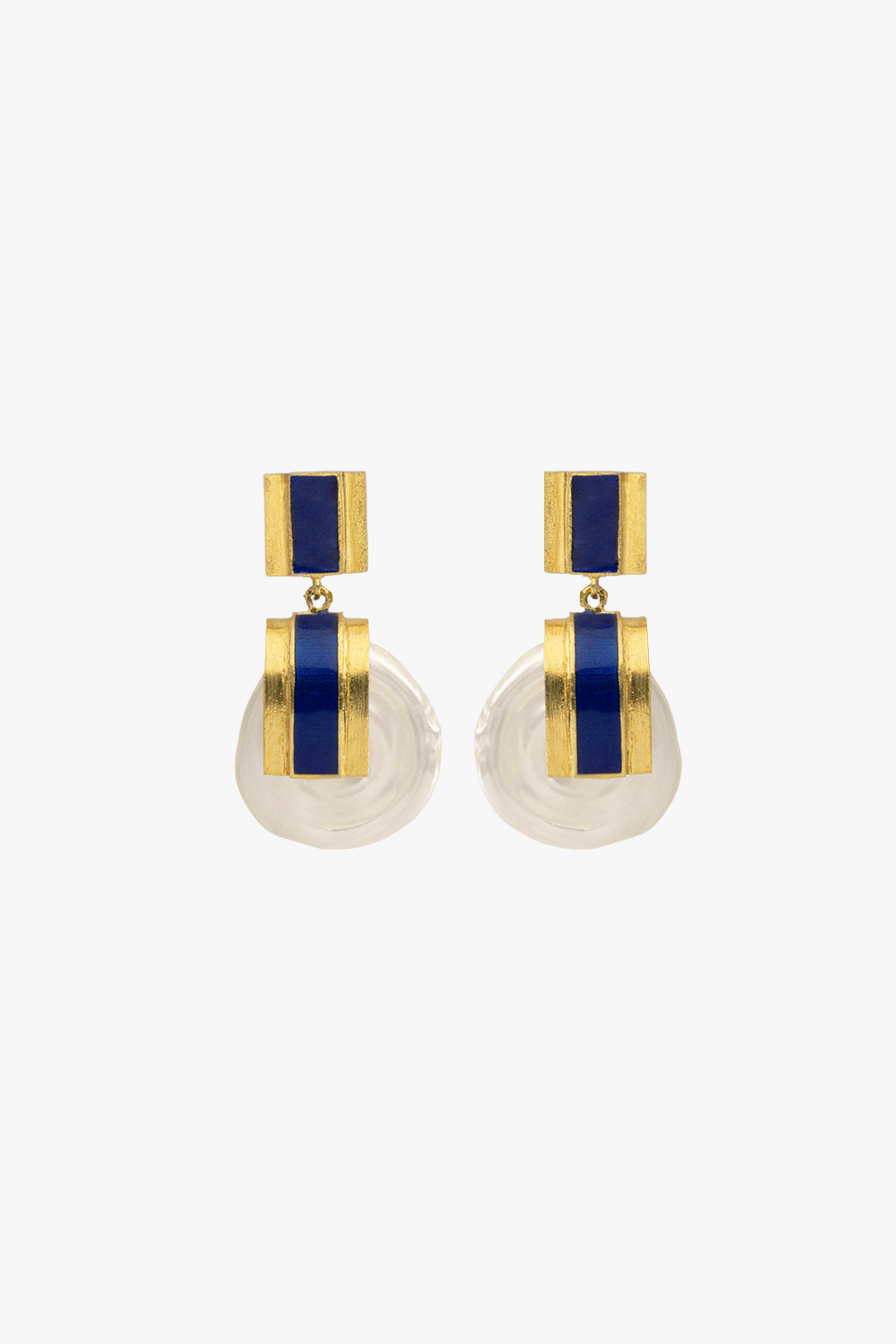 Midnight Blue Pearl Gold Earring made by Lora Istanbul