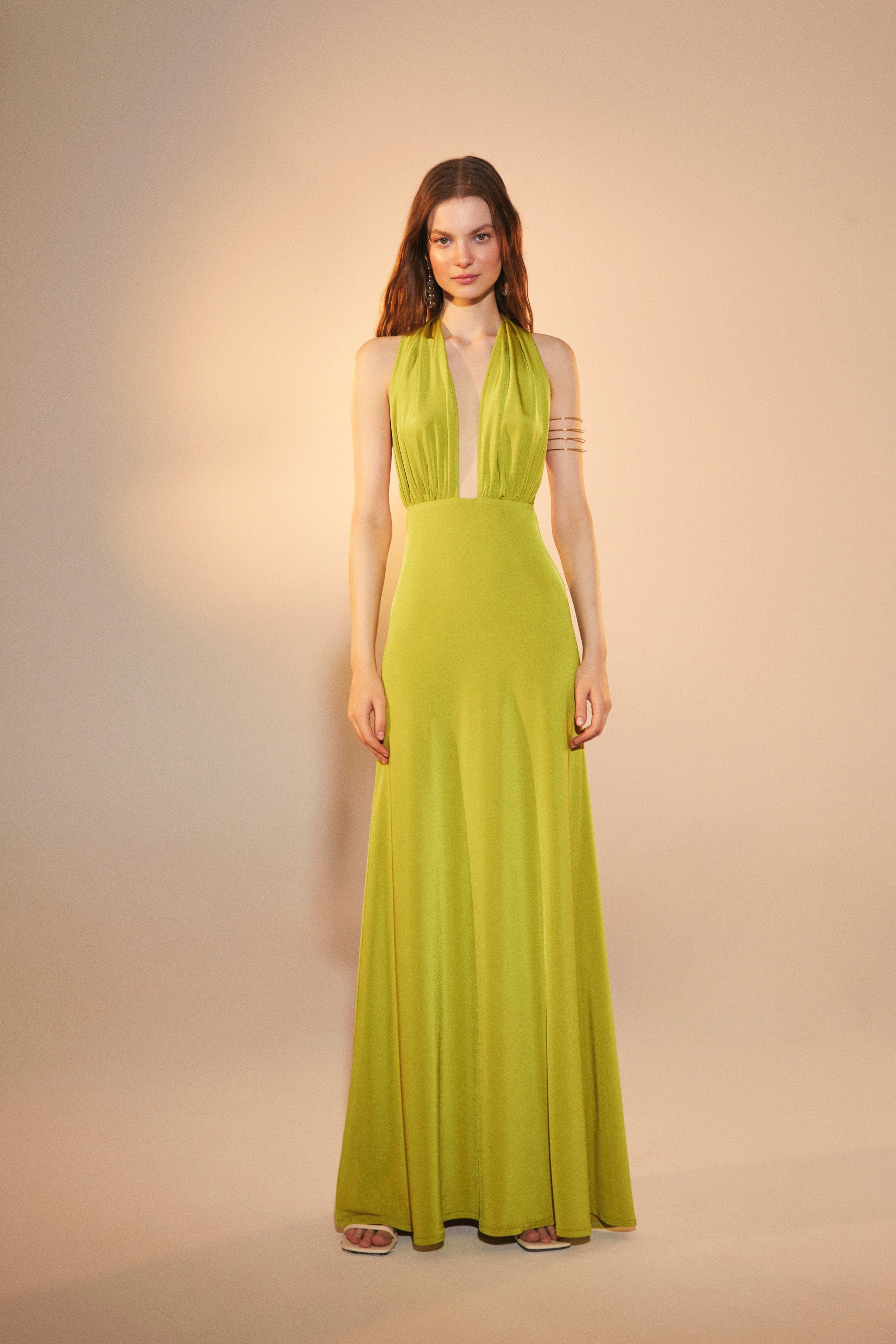 Ines Jersey Long Dress in Green Glow in Green made by Nazli Ceren