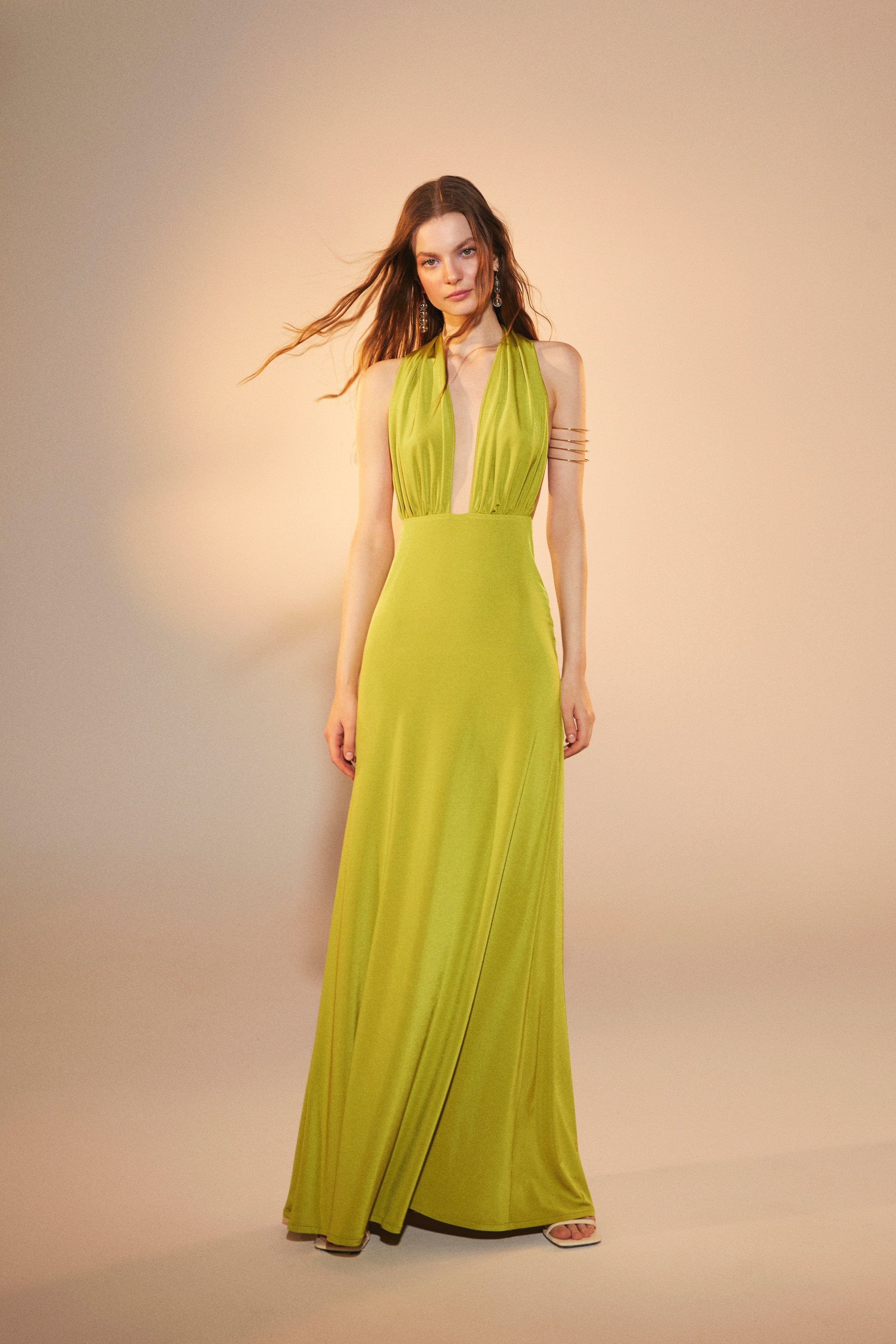 Ines Jersey Long Dress in Green Glow in Green made by Nazli Ceren