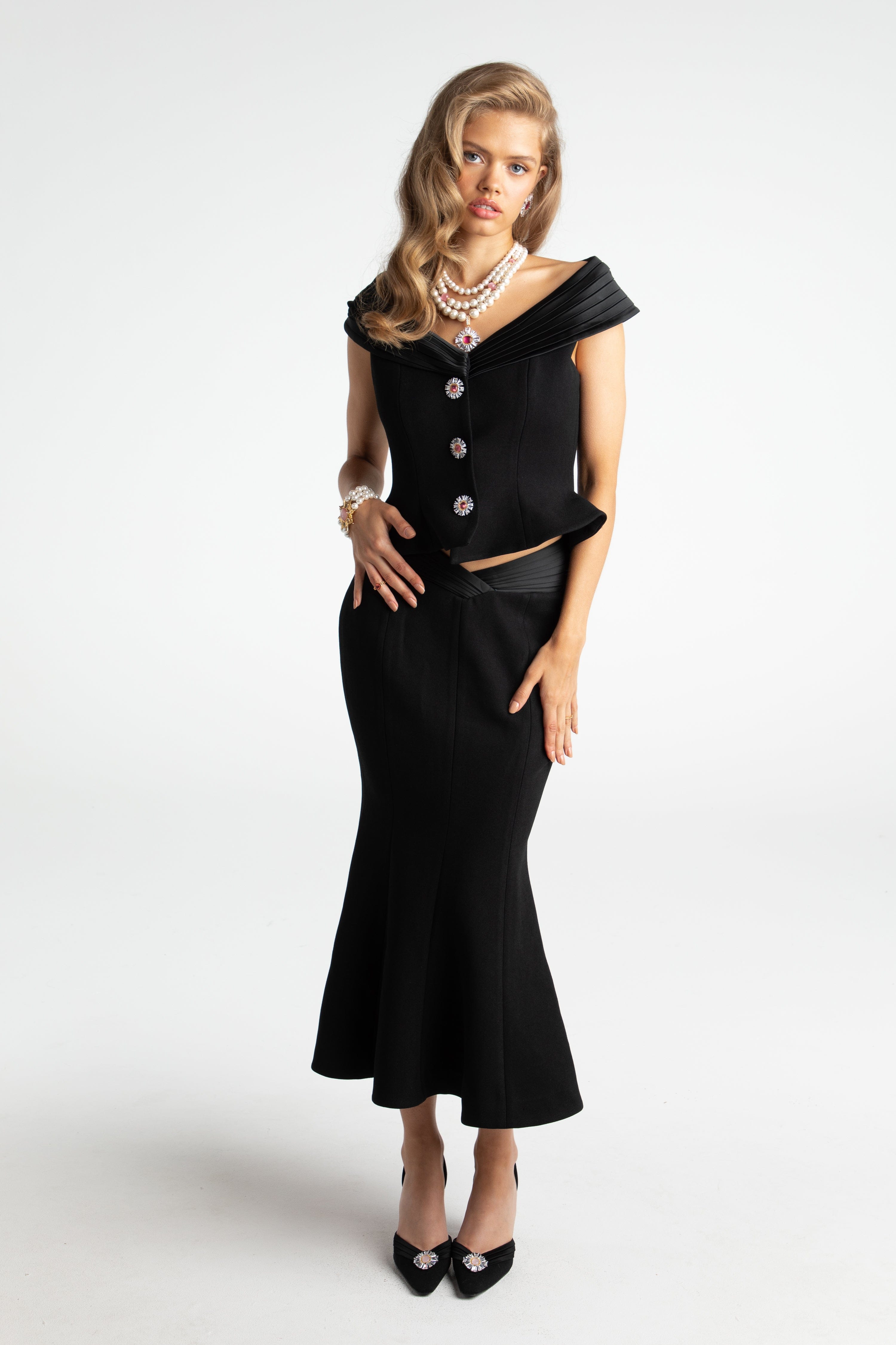 Belle Satin Skirt (Black) (Final Sale) in Black made by Nana Jacqueline