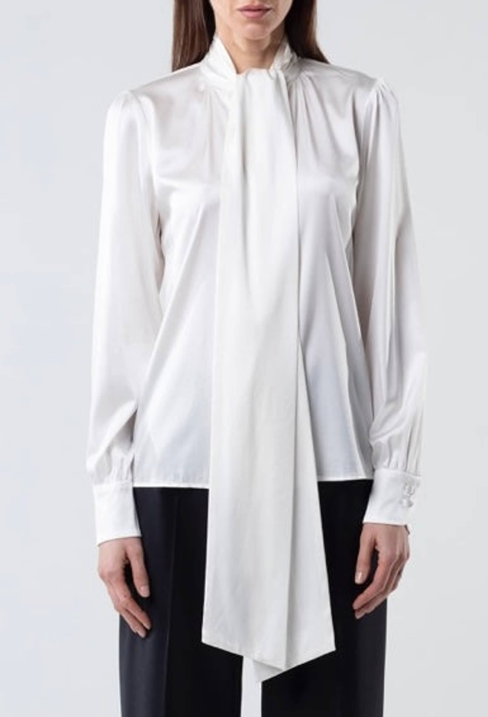 Silk Bow Blouse With Long Sleeves In Ivory made by Vesna W