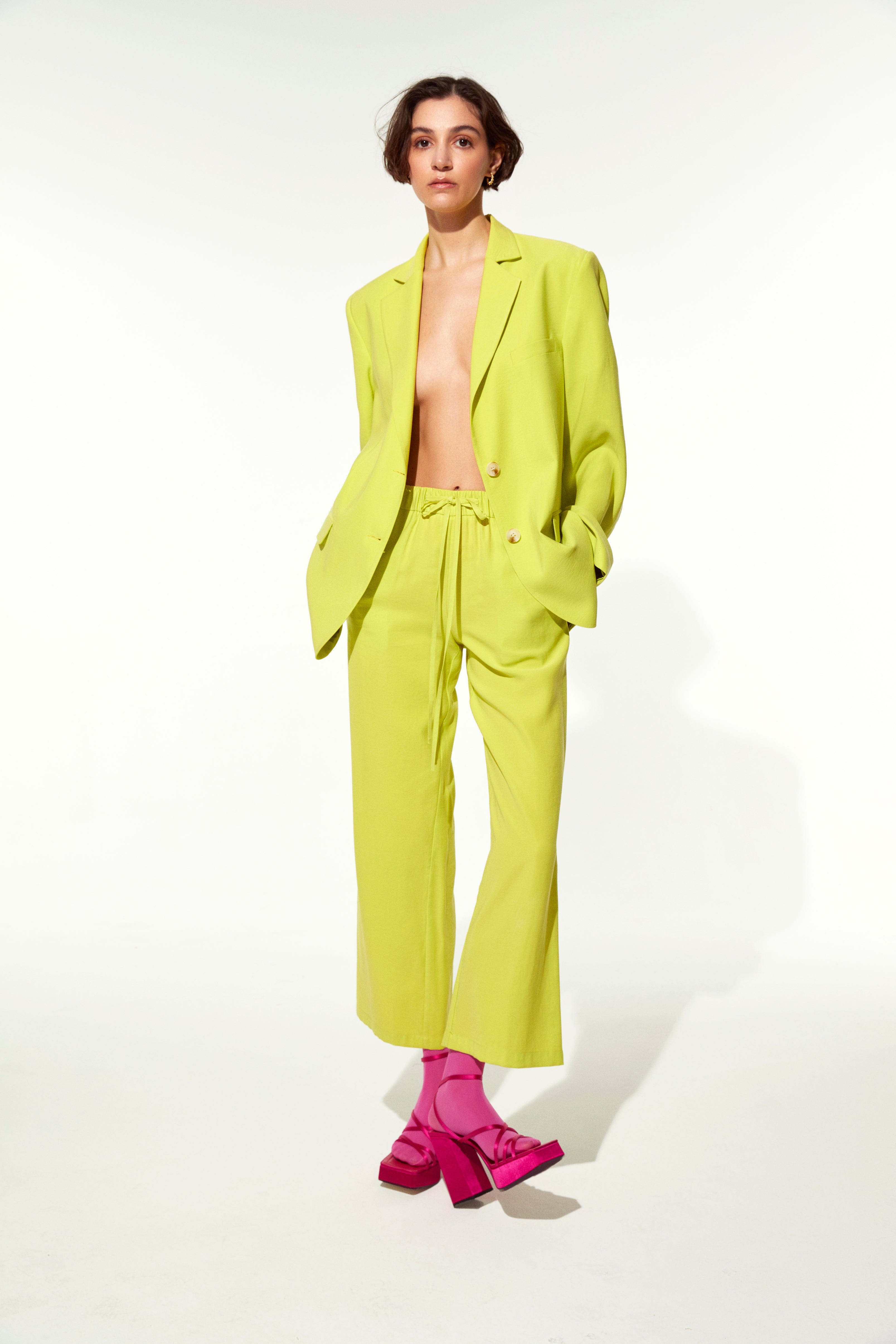 Kyra Cropped Trousers in Lime made by Nazli Ceren