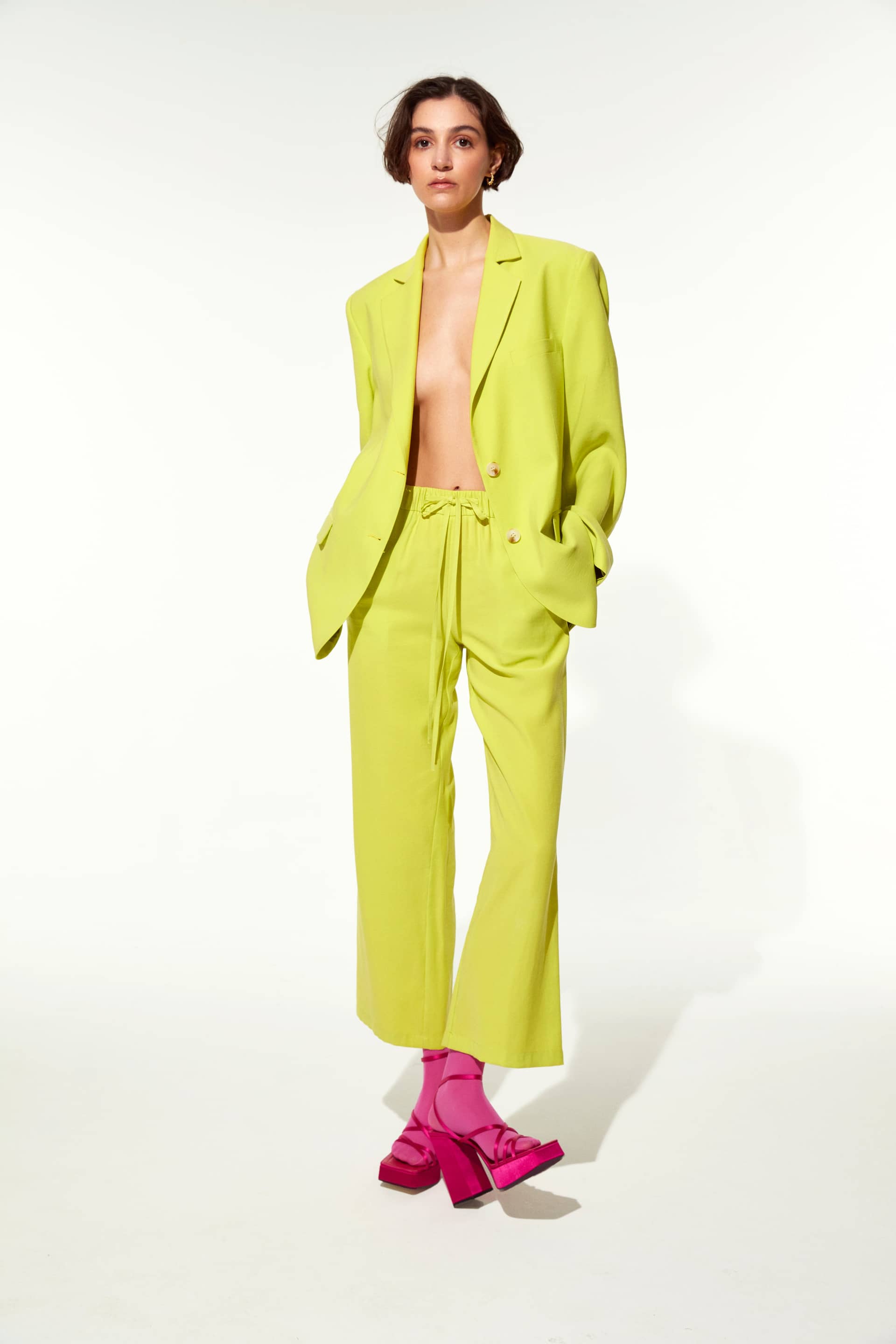 Kyra Cropped Trousers in Lime made by Nazli Ceren