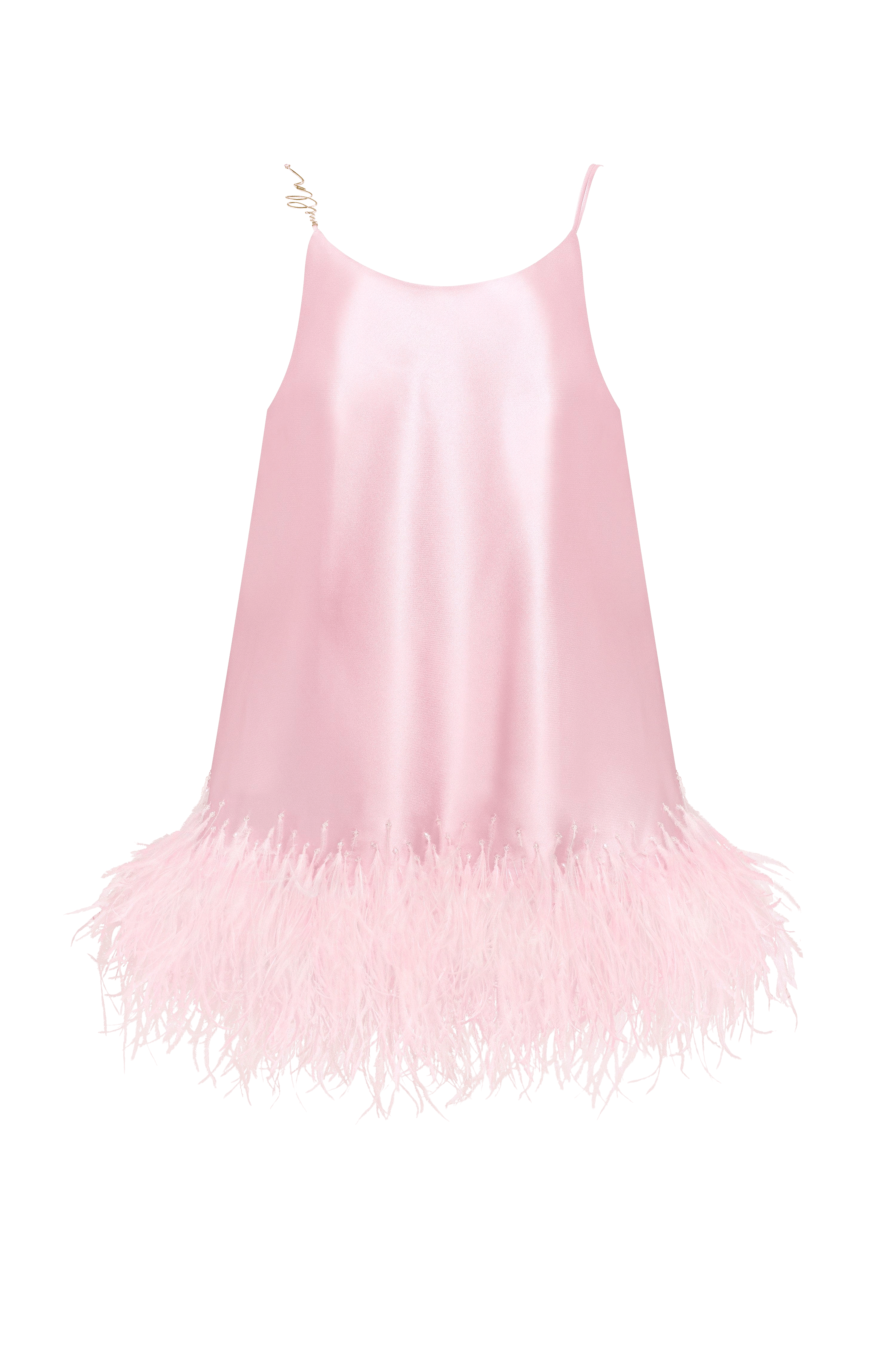 Bohemian pink feather-trimmed slip mini dress, Xo Xo made by Milla