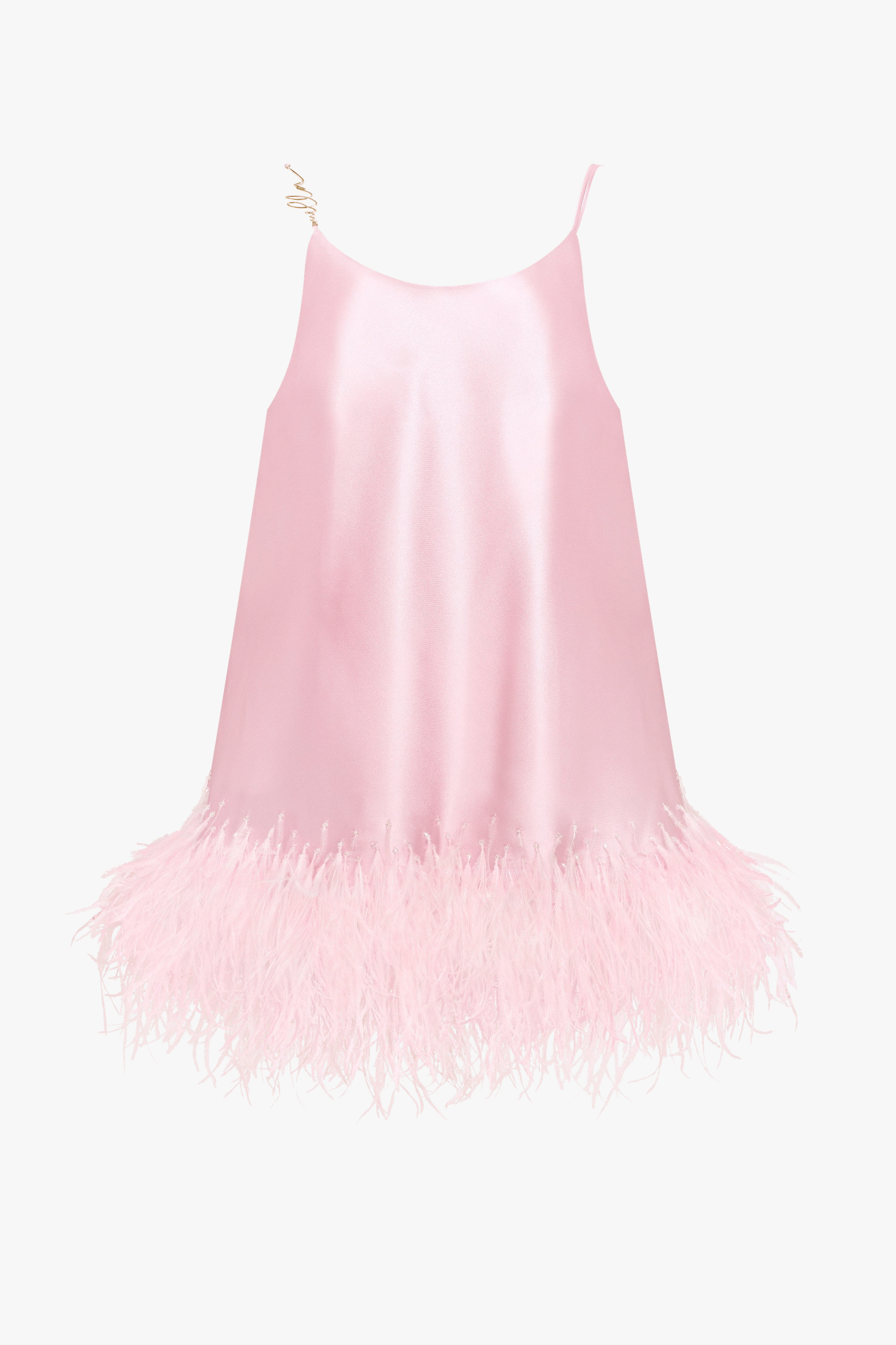 Bohemian pink feather-trimmed slip mini dress, Xo Xo made by Milla