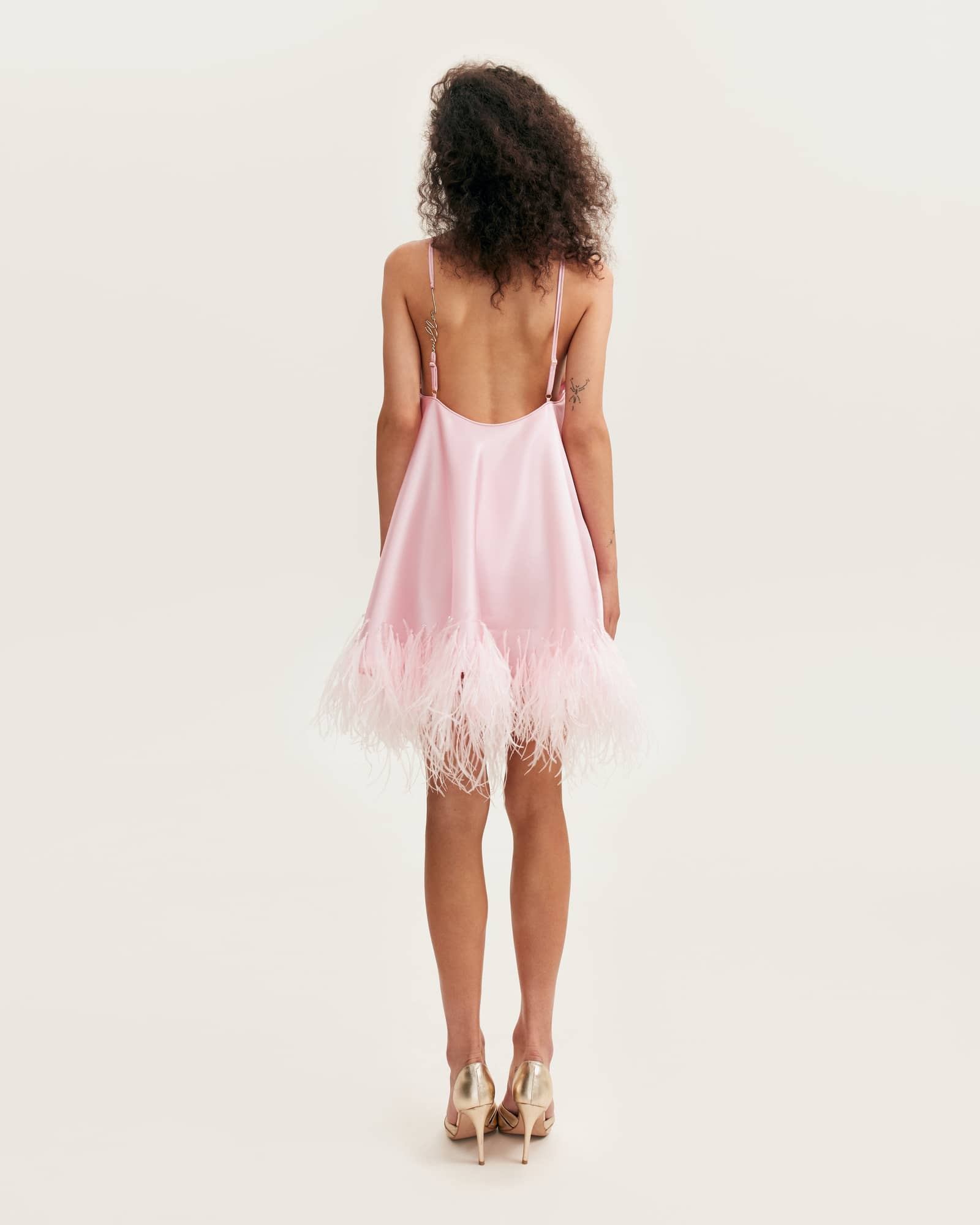 Bohemian pink feather-trimmed slip mini dress, Xo Xo made by Milla