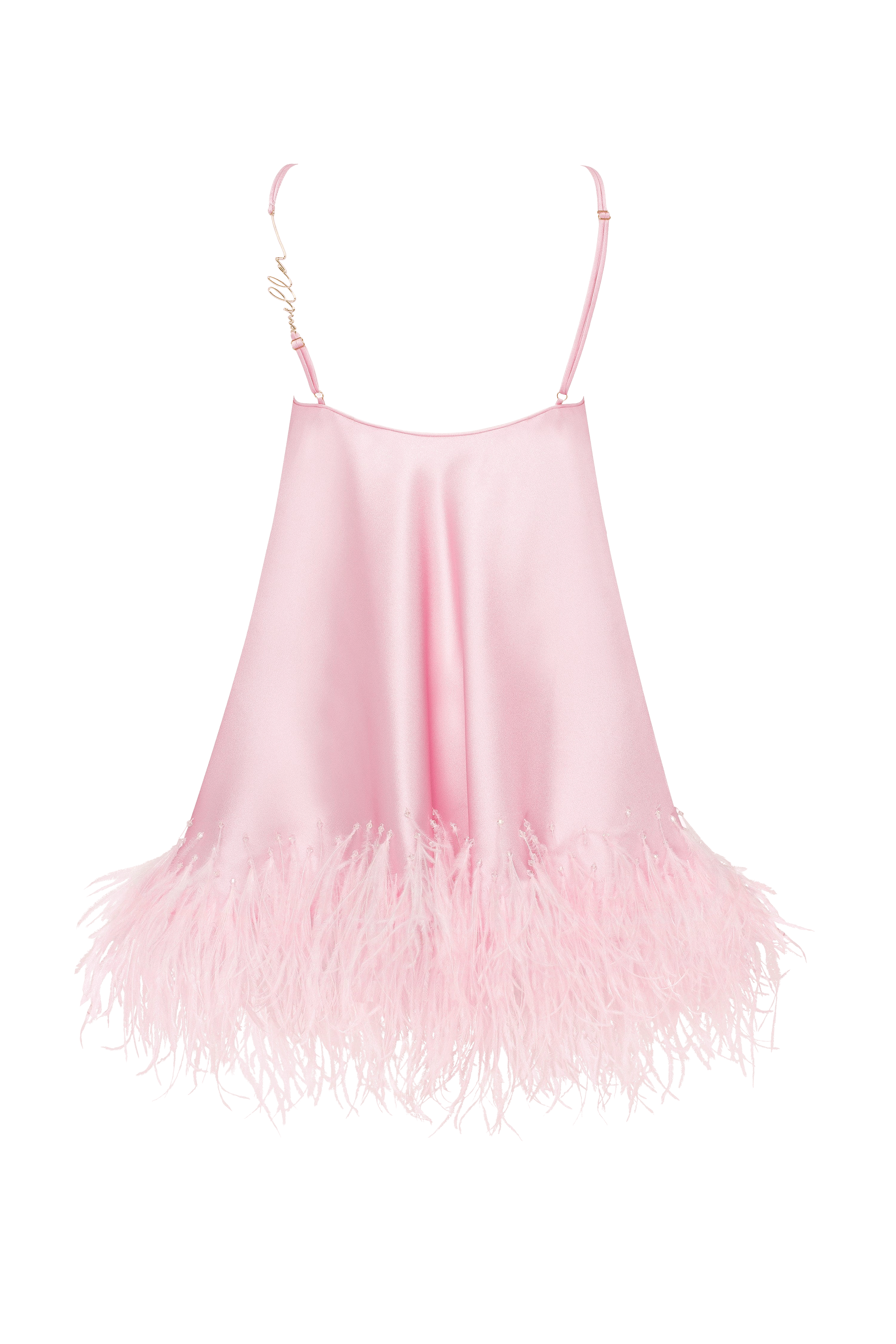 Bohemian pink feather-trimmed slip mini dress, Xo Xo made by Milla