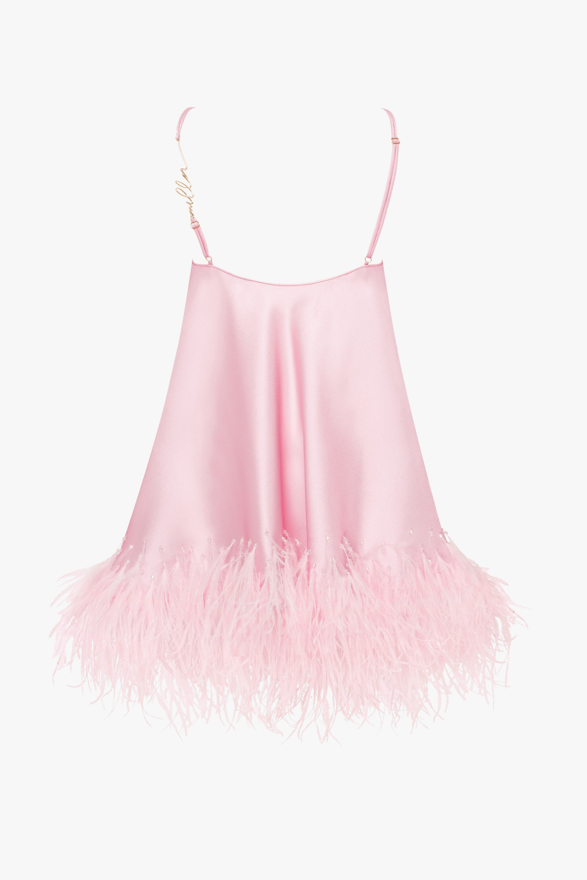 Bohemian pink feather-trimmed slip mini dress, Xo Xo made by Milla