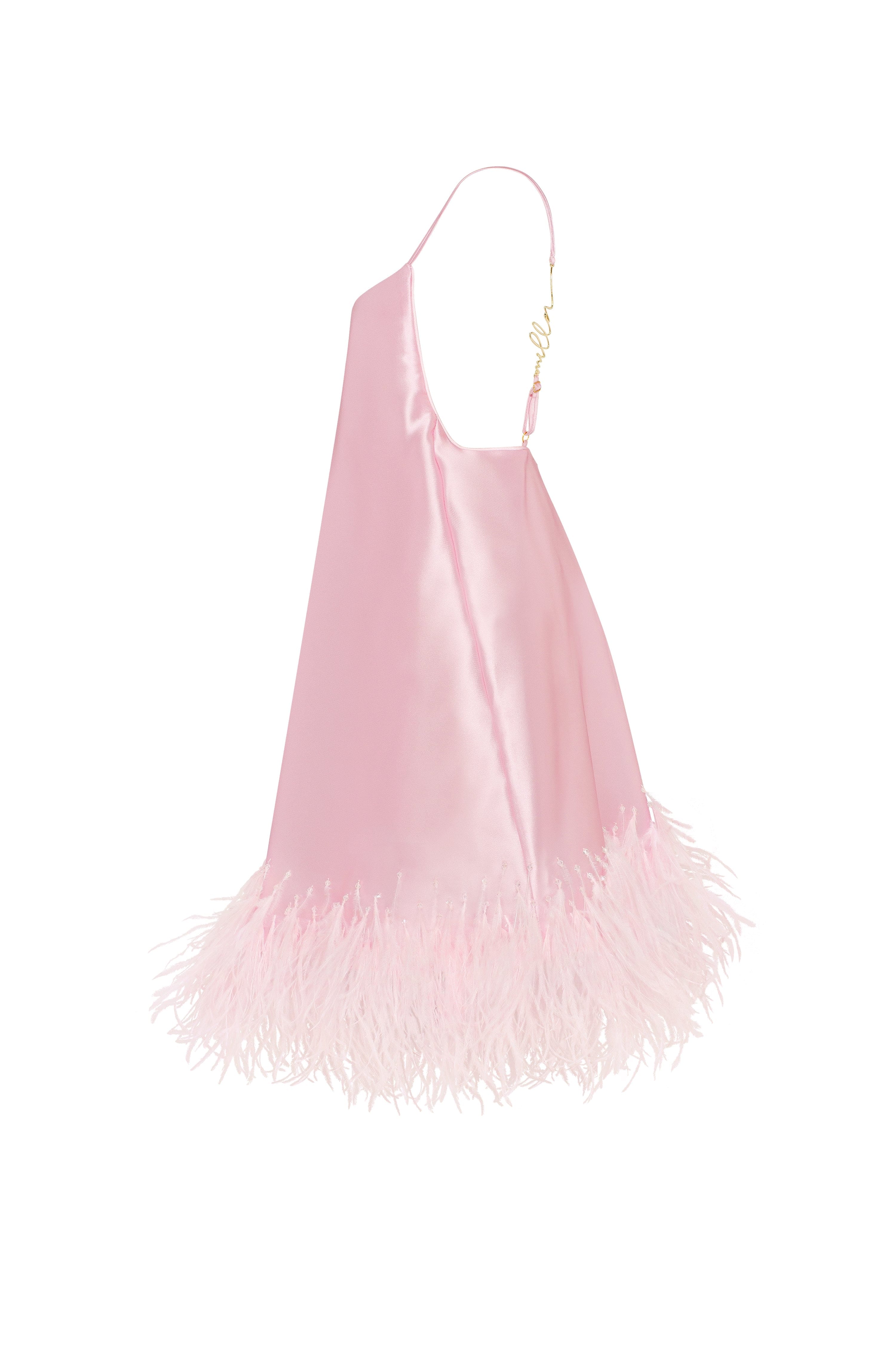 Bohemian pink feather-trimmed slip mini dress, Xo Xo made by Milla