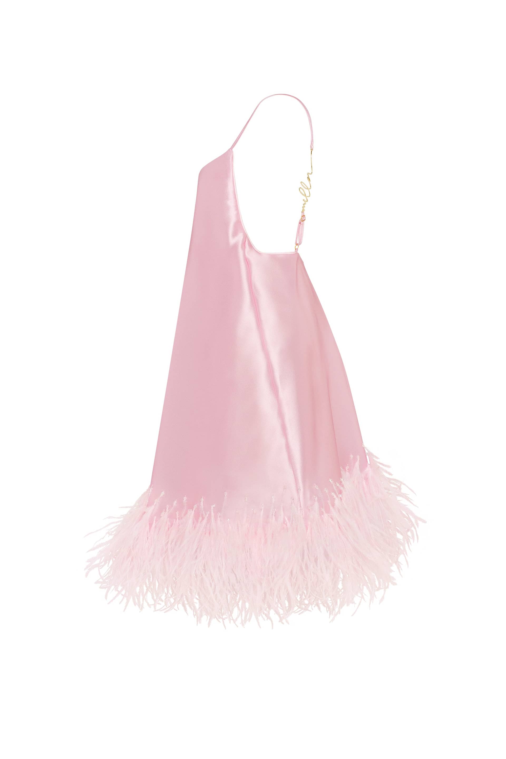 Bohemian pink feather-trimmed slip mini dress, Xo Xo made by Milla