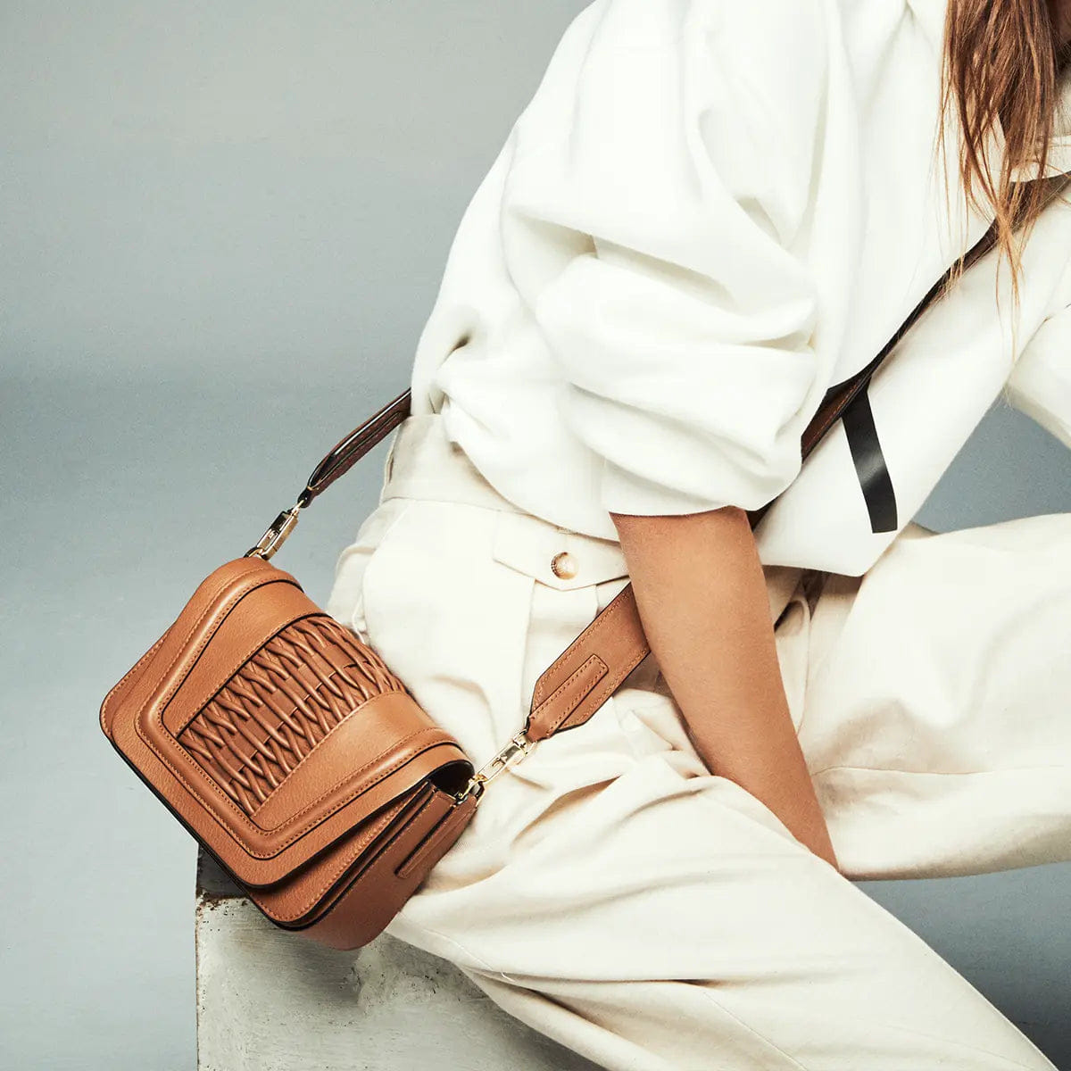 Mini Eugenia braided camel crossbody made by Yliana Yepez