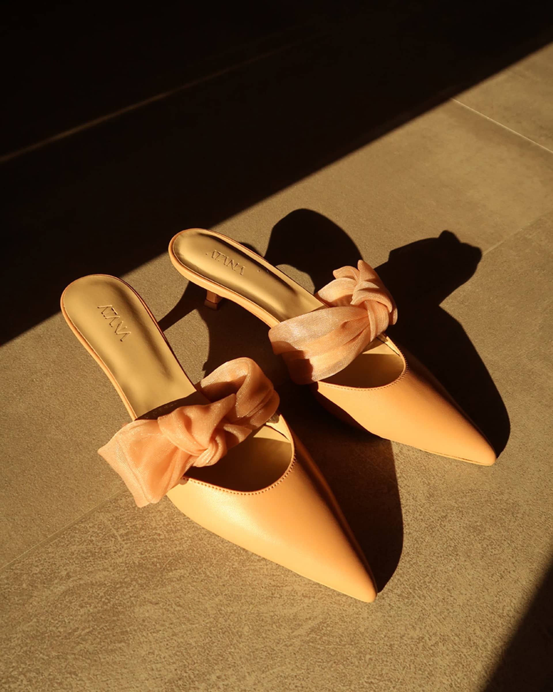 Side Tie Mule 45 Tan Nappa And Mesh made by ATANA