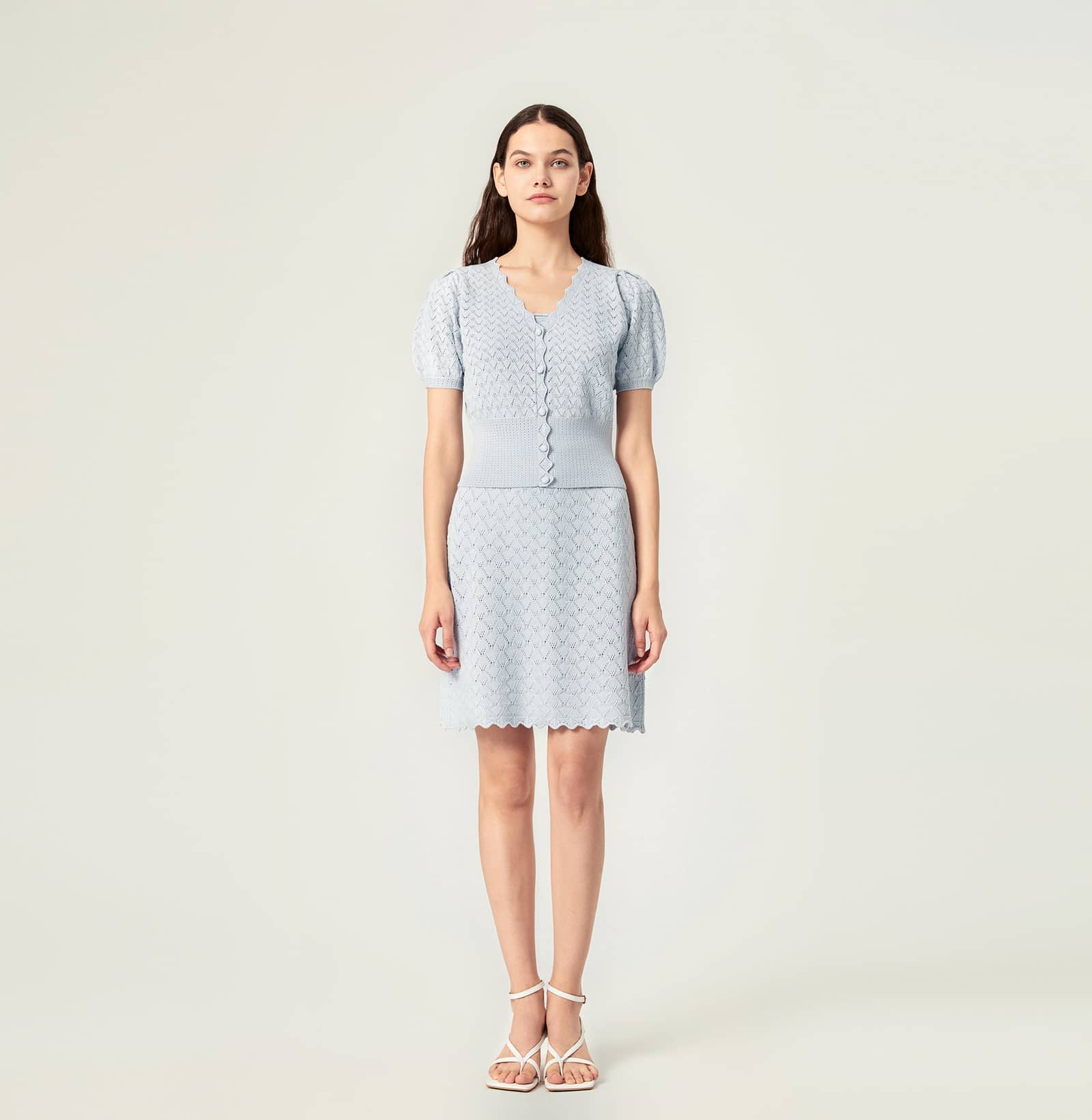 SHELL-HEM HOLLOW OUT SILK AND COTTON SKIRT in Blue made by CRUSH Collection