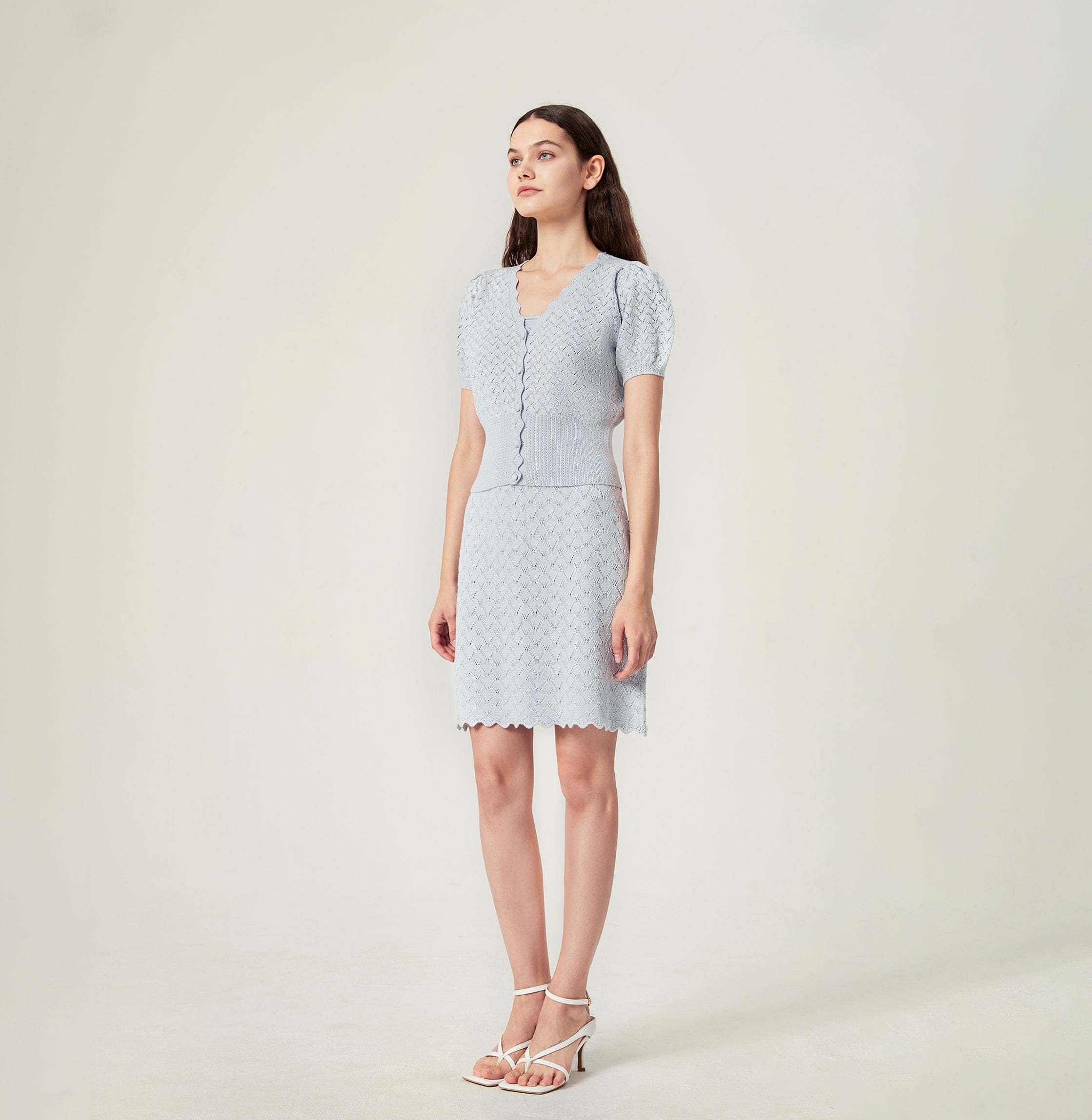 SHELL-HEM HOLLOW OUT SILK AND COTTON SKIRT in Blue made by CRUSH Collection