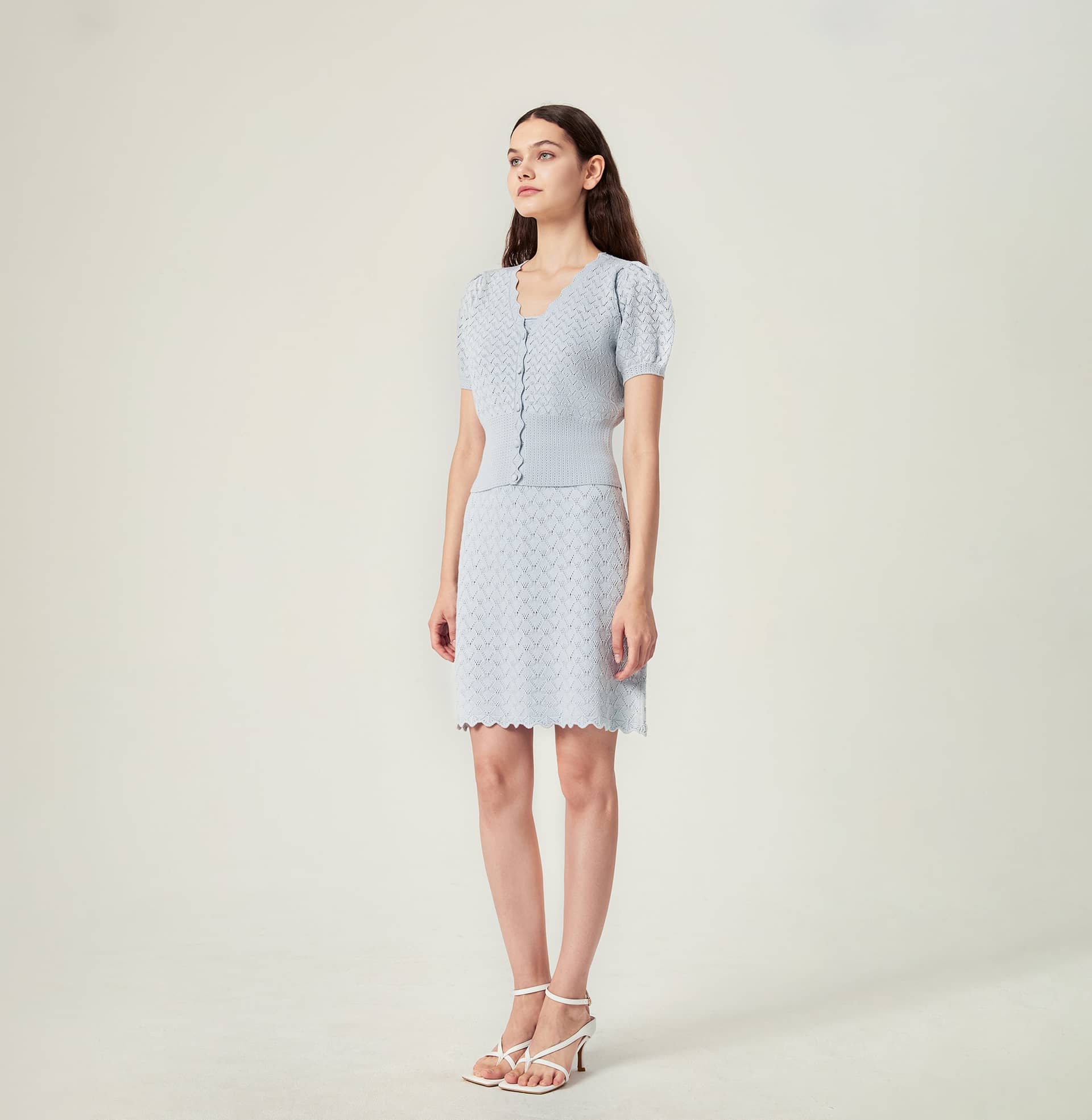 SHELL-HEM HOLLOW OUT SILK AND COTTON SKIRT in Blue made by CRUSH Collection