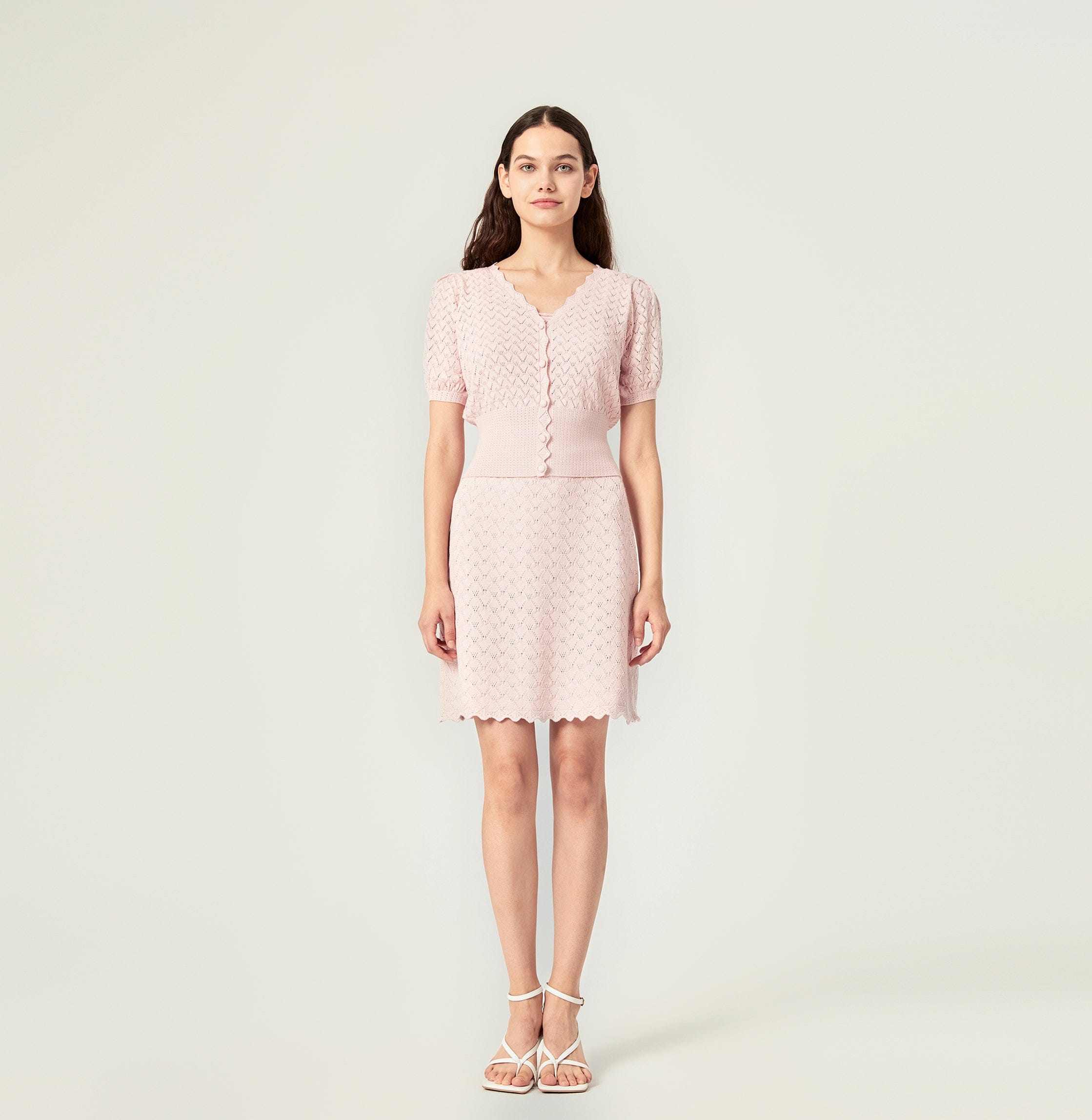 SHELL-HEM HOLLOW OUT SILK AND COTTON SKIRT in Pink made by CRUSH Collection