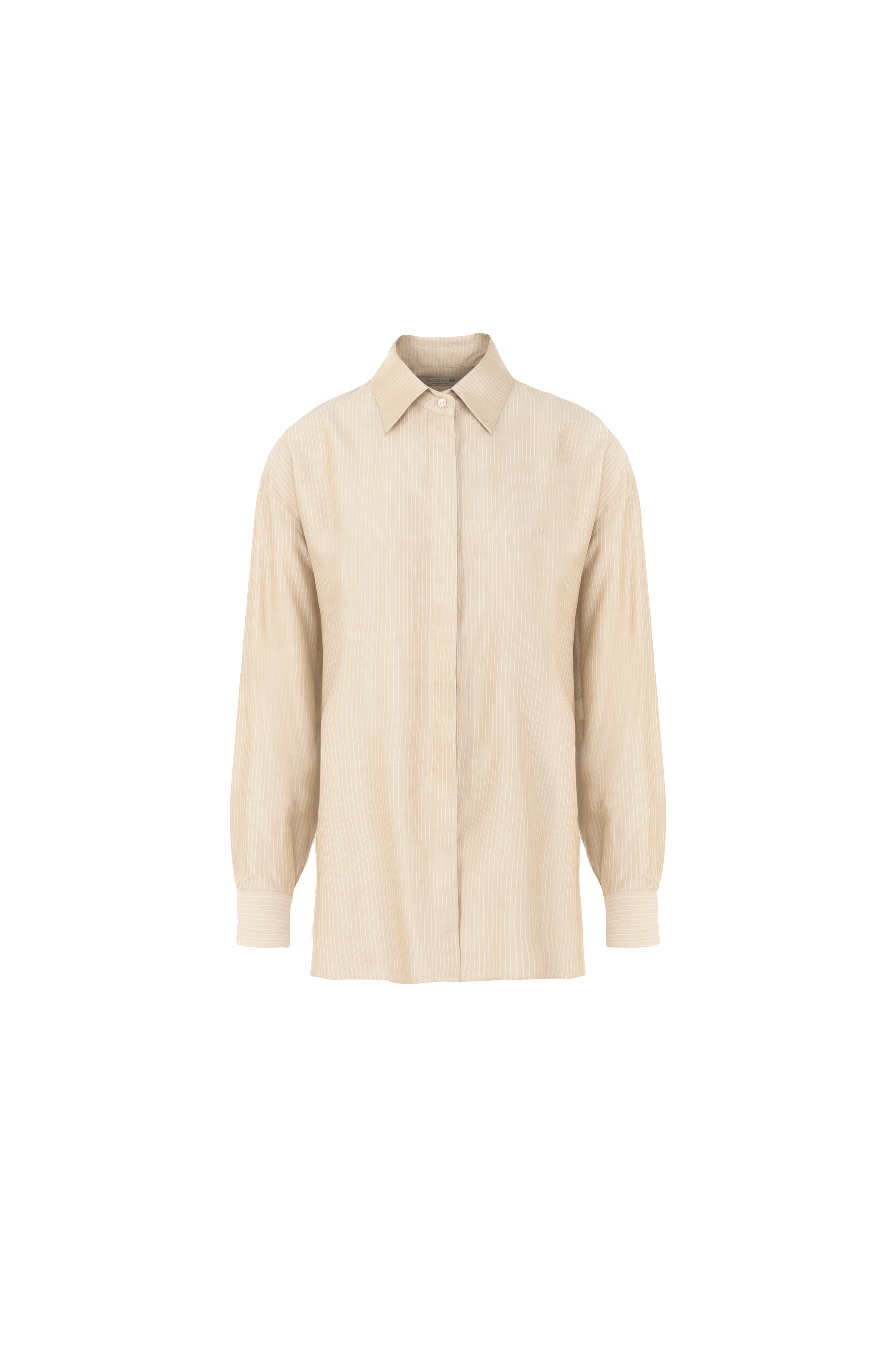 Beige striped silk shirt for women made by MORACÉE