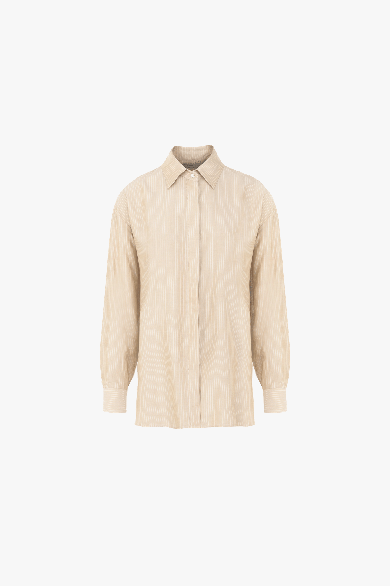Beige striped silk shirt for women made by MORACÉE