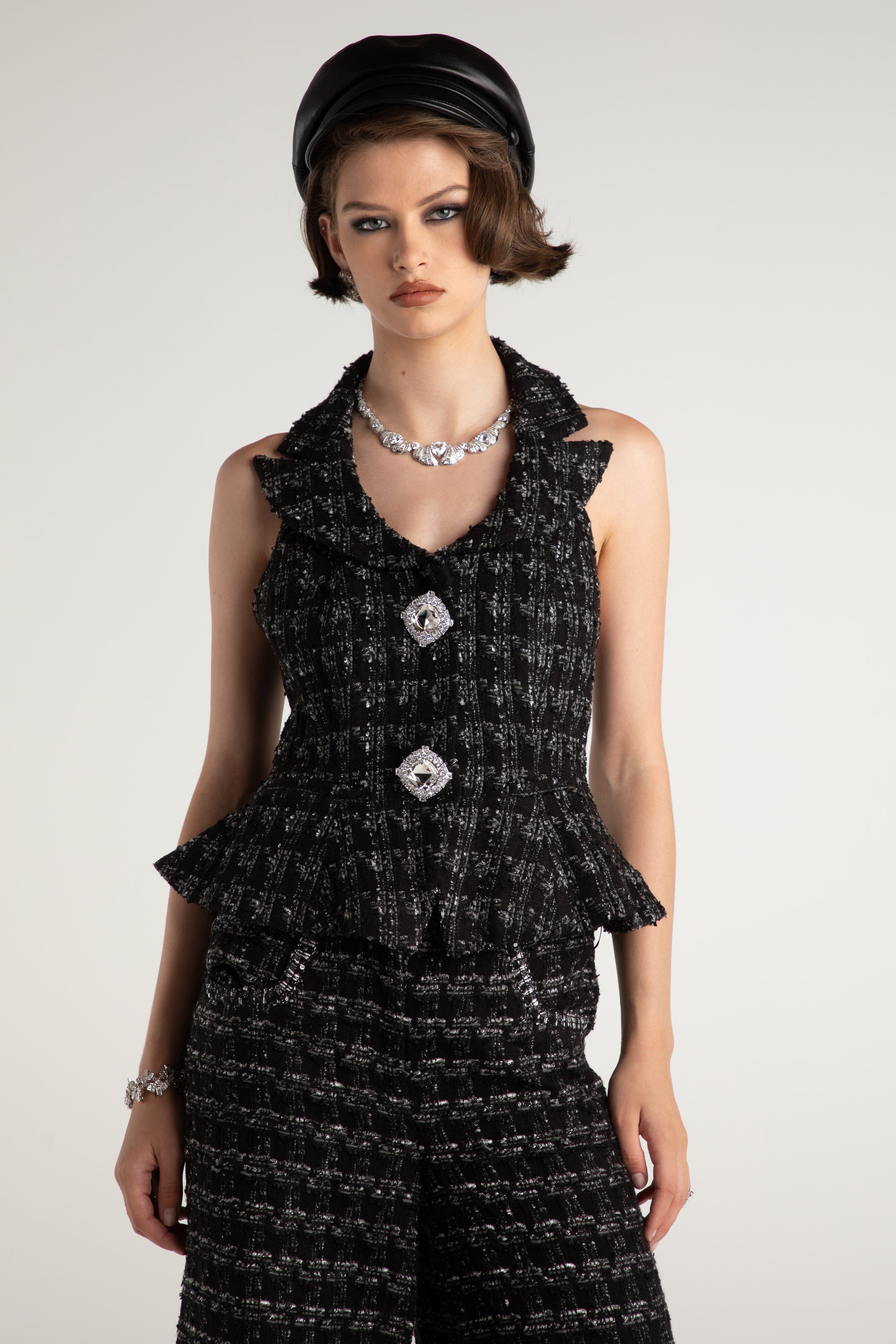 Sasha Diamond Vest Top in Black made by Nana Jacqueline