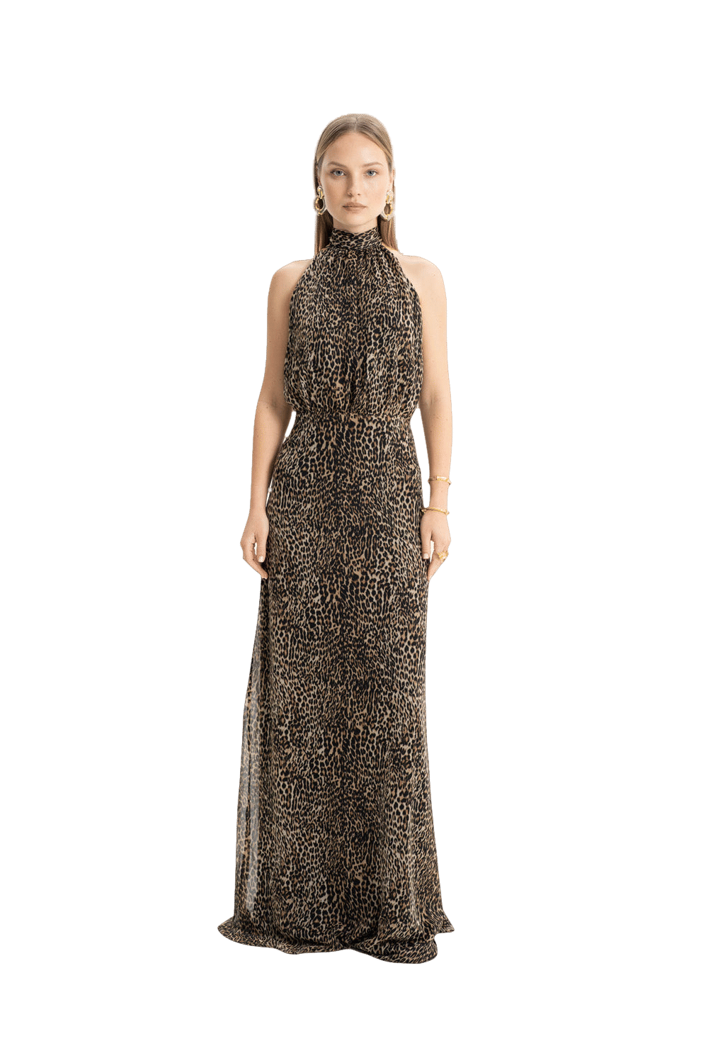 Lea Leopard Halter Maxi Dress made by Lora Istanbul