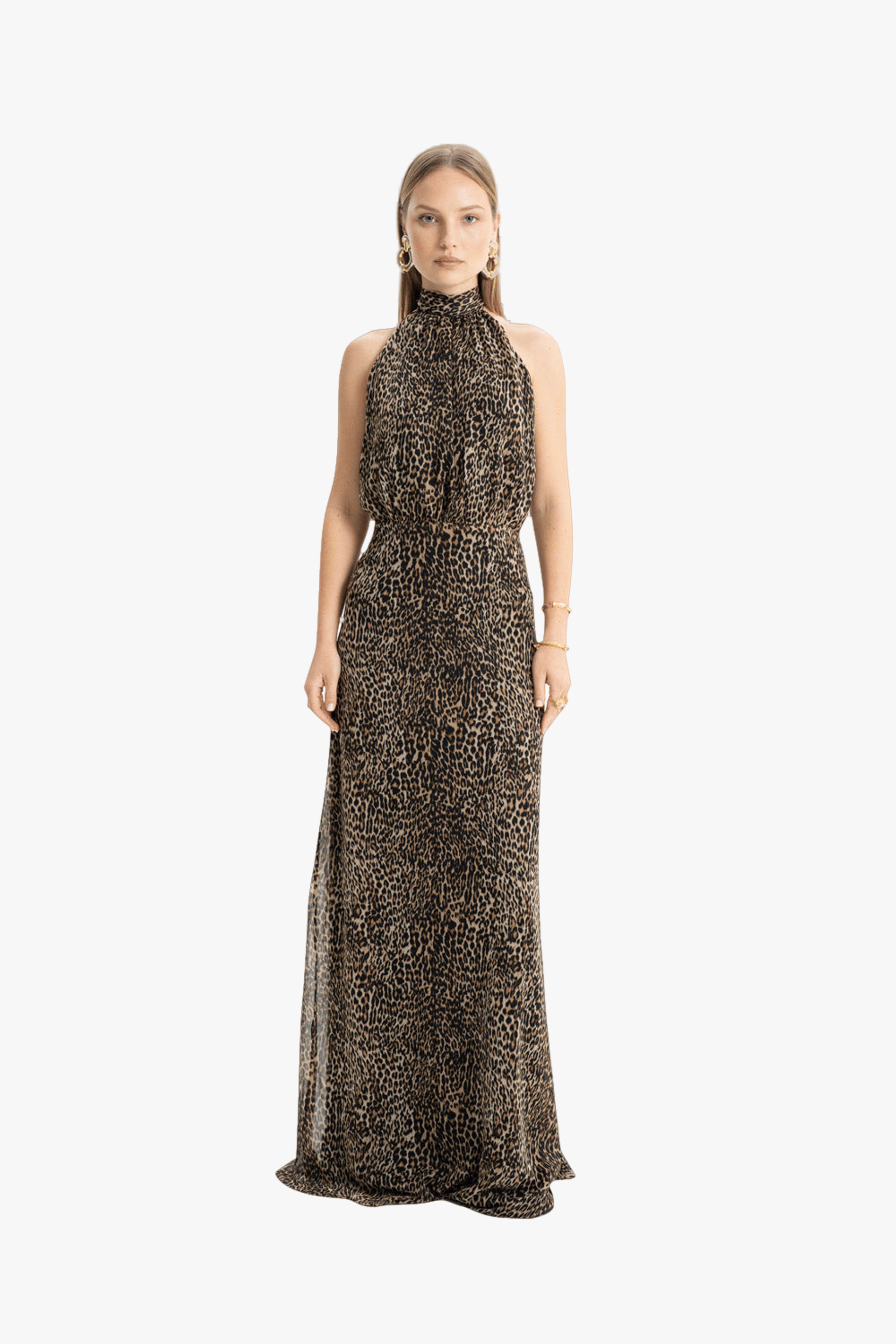 Lea Leopard Halter Maxi Dress made by Lora Istanbul