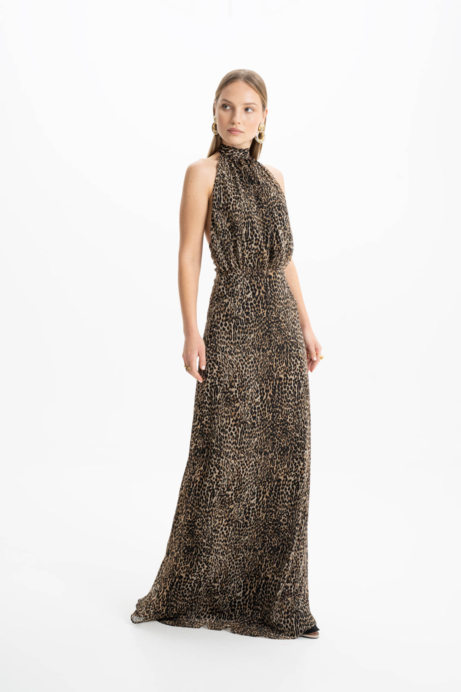 Lea Leopard Halter Maxi Dress made by Lora Istanbul