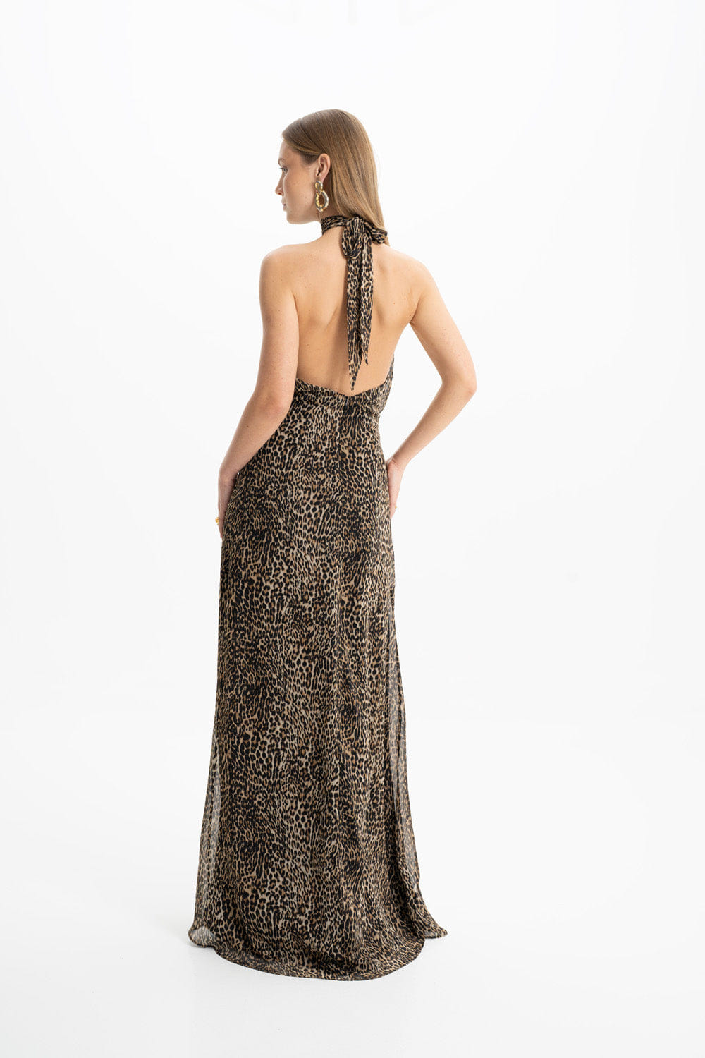Lea Leopard Halter Maxi Dress made by Lora Istanbul