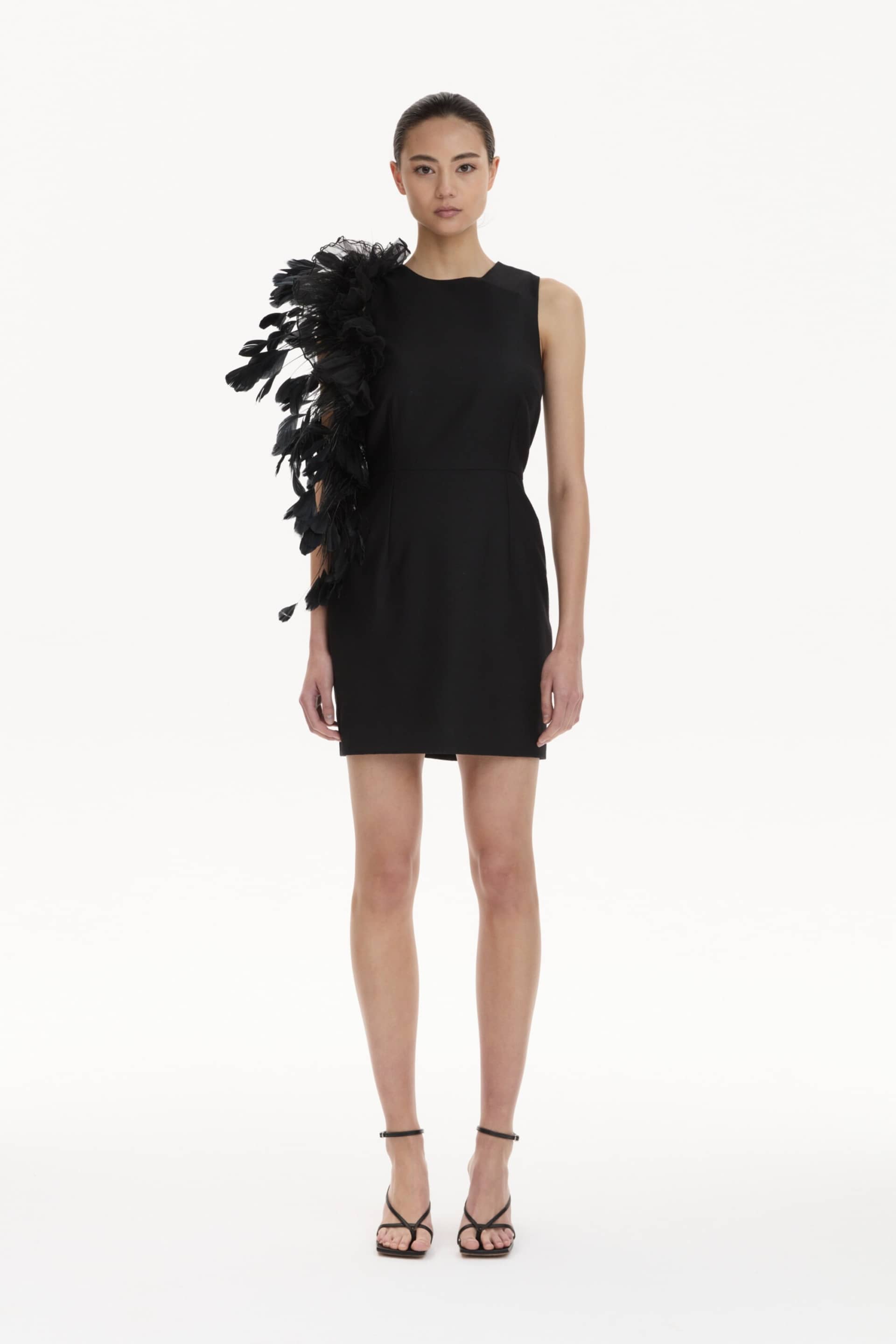 Mini Black Dress With Feathers Aplique made by YAVORSKA