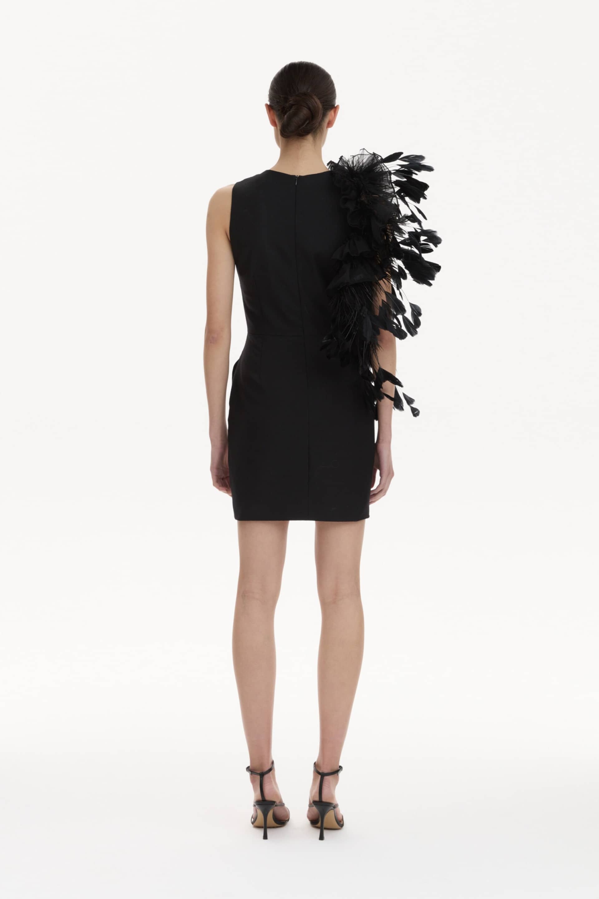 Mini Black Dress With Feathers Aplique made by YAVORSKA