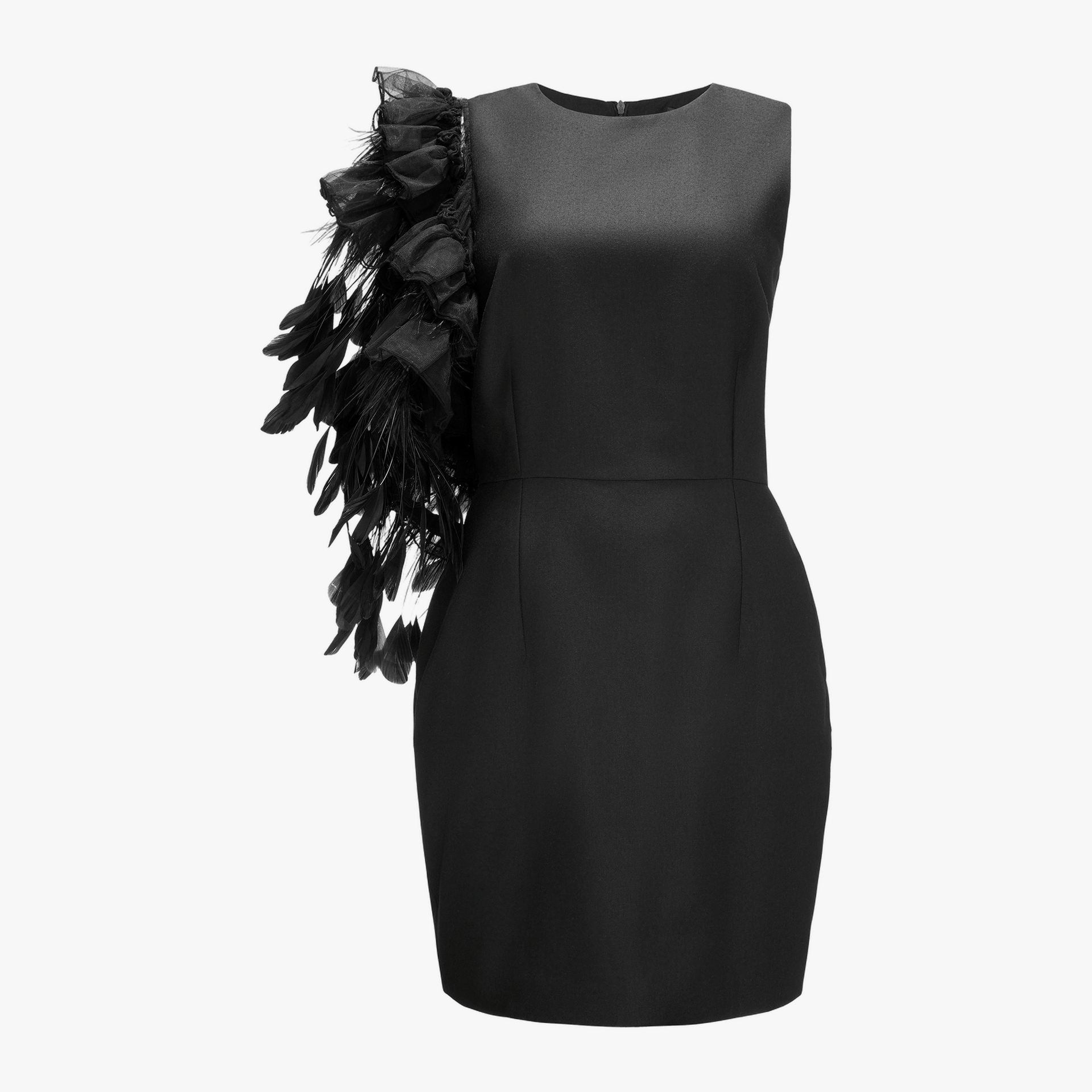 Mini Black Dress With Feathers Aplique made by YAVORSKA