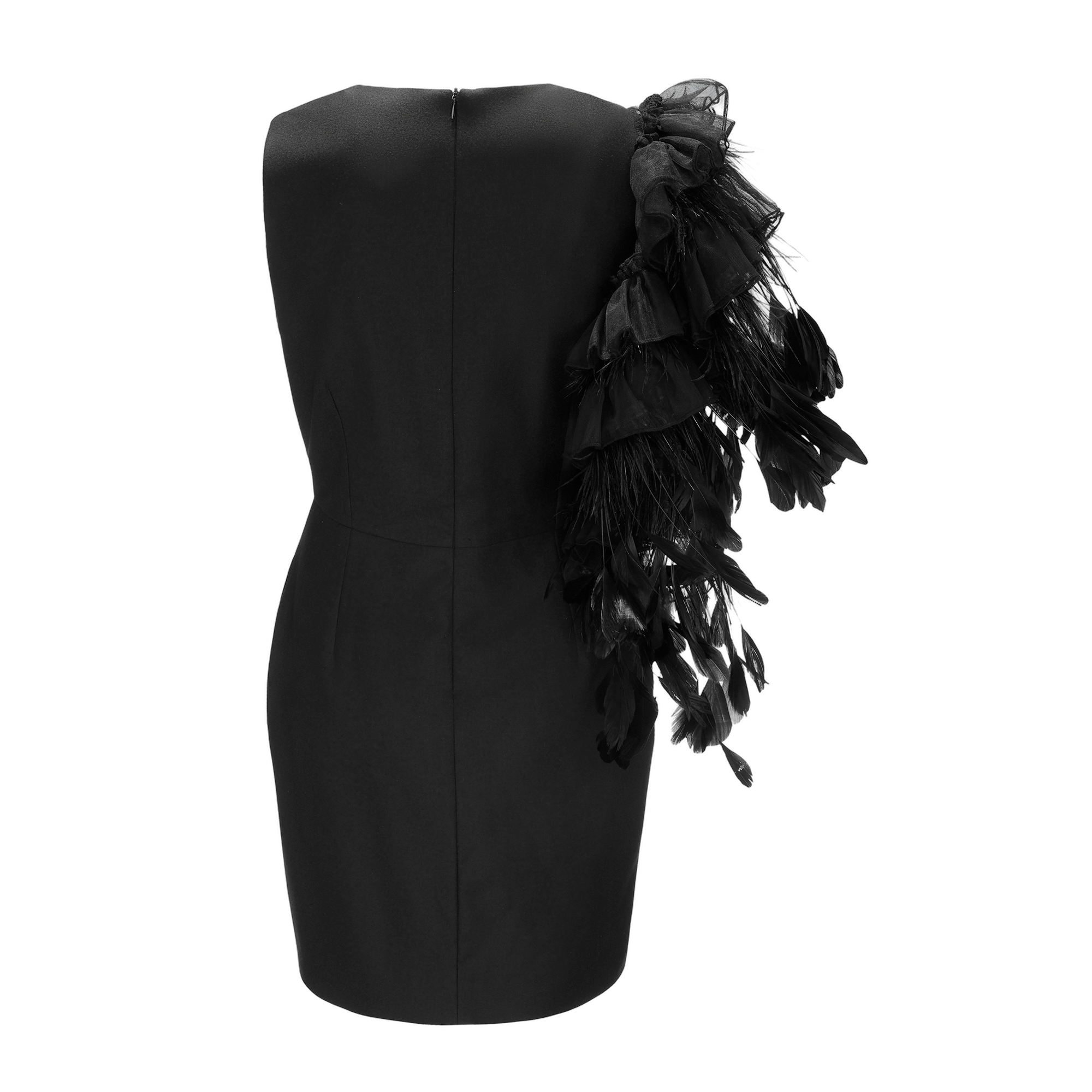 Mini Black Dress With Feathers Aplique made by YAVORSKA