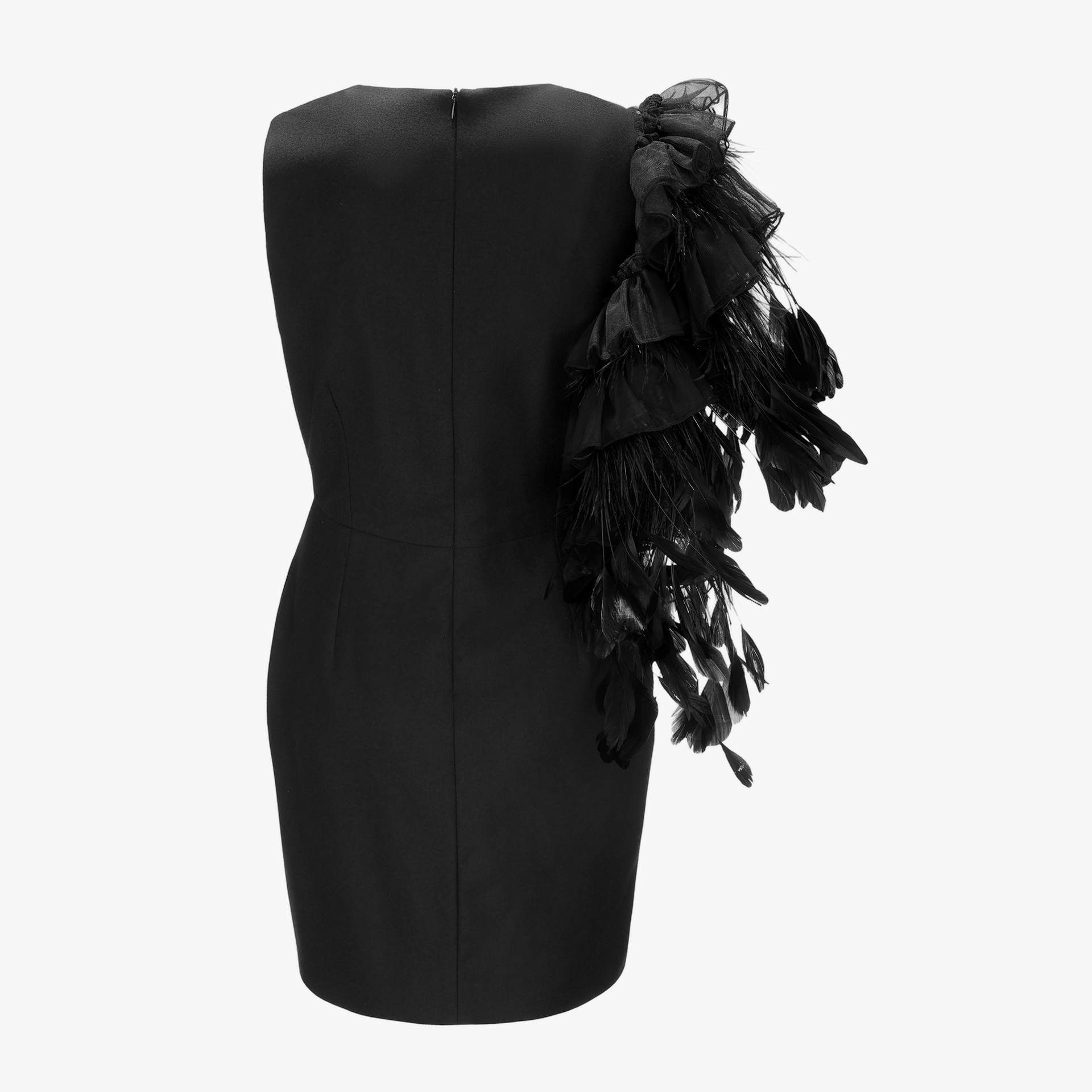 Mini Black Dress With Feathers Aplique made by YAVORSKA