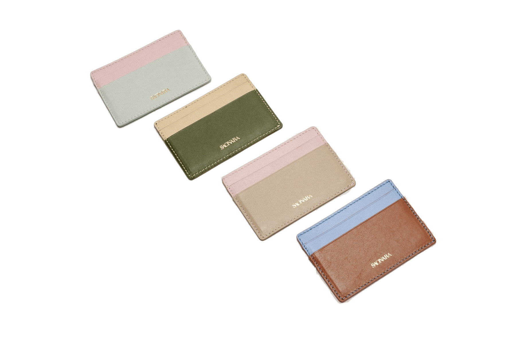 SAONARA TAUPE/PEONY LEATHER CARD HOLDER made by Saonara