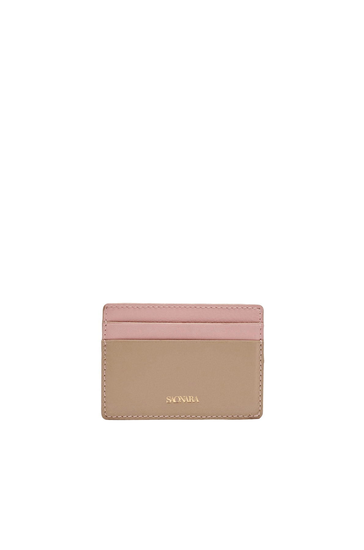 SAONARA TAUPE/PEONY LEATHER CARD HOLDER made by Saonara