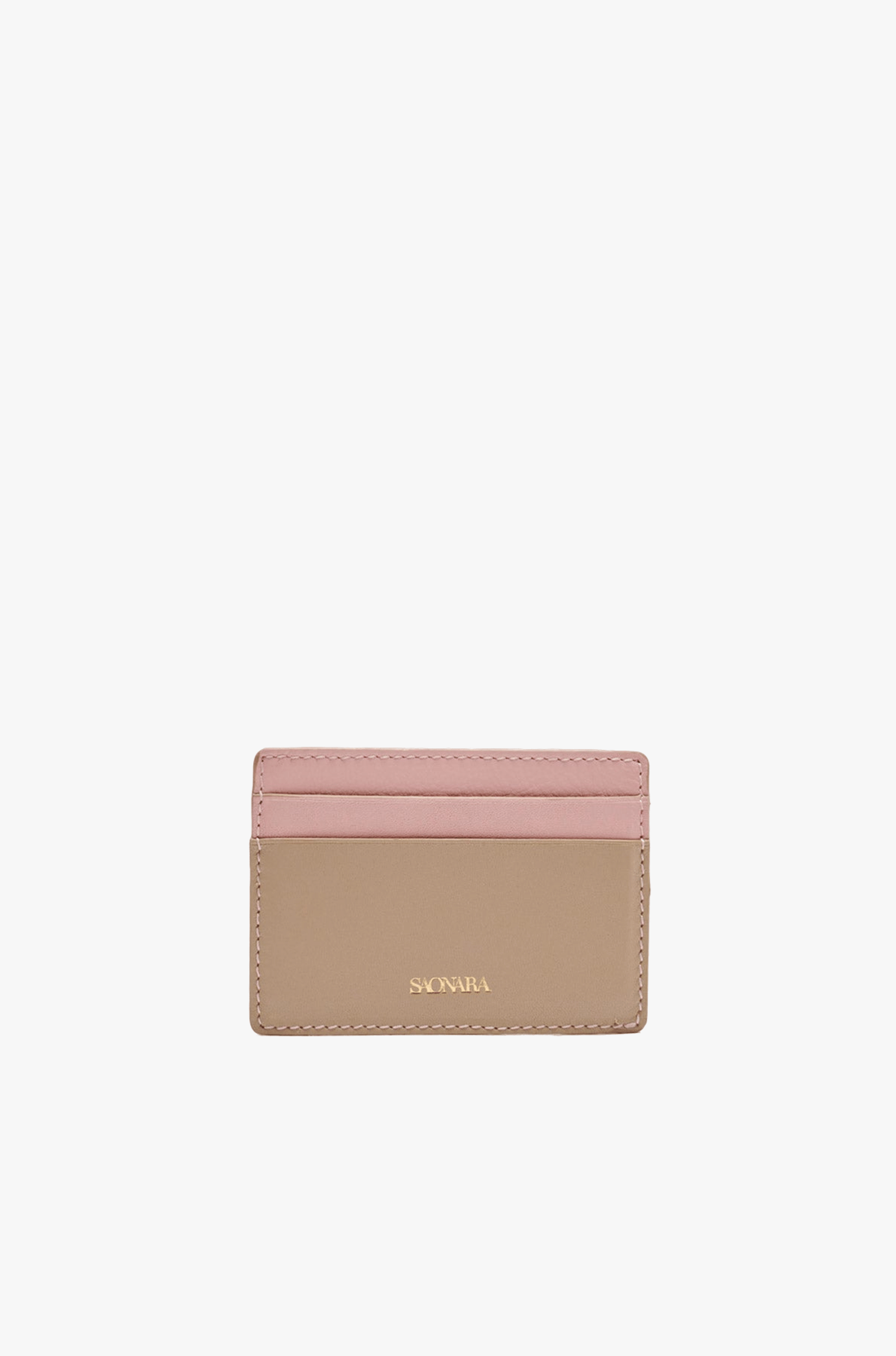 SAONARA TAUPE/PEONY LEATHER CARD HOLDER made by Saonara