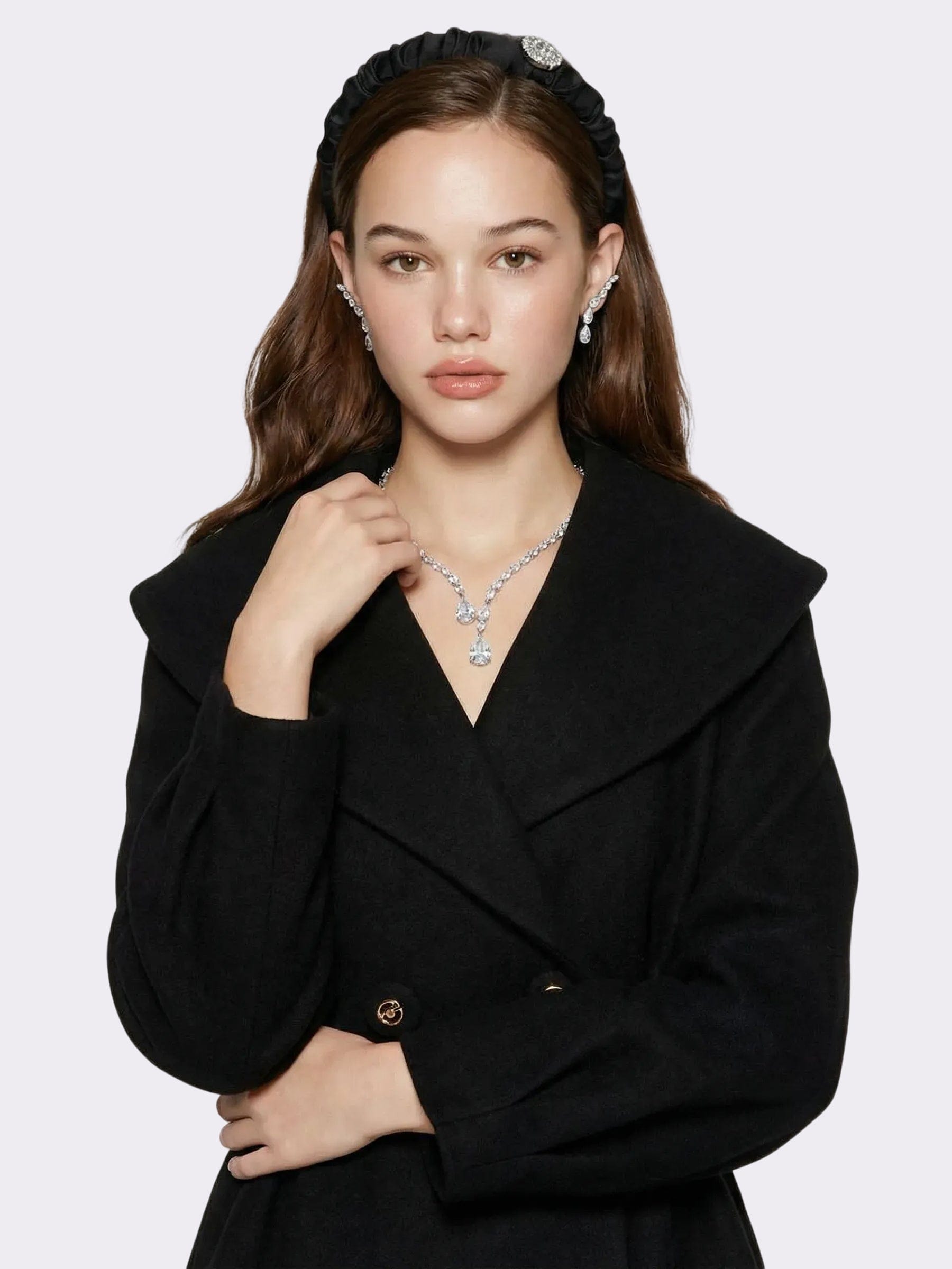 Claudine Bow-Back Wool Black Coat made by Nana Jacqueline