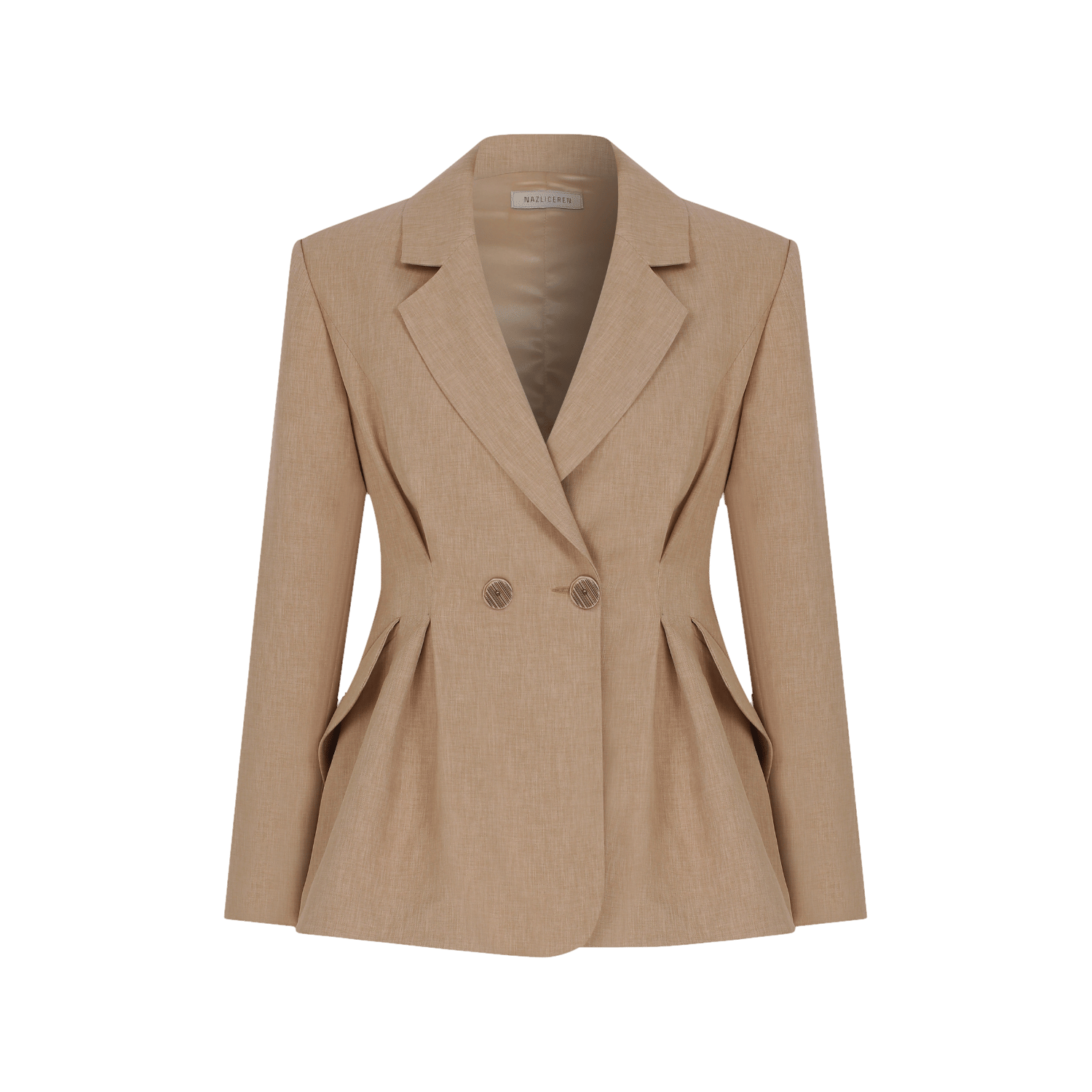 Marde Tailored Jacket in Almond Buff in Brown made by Nazli Ceren