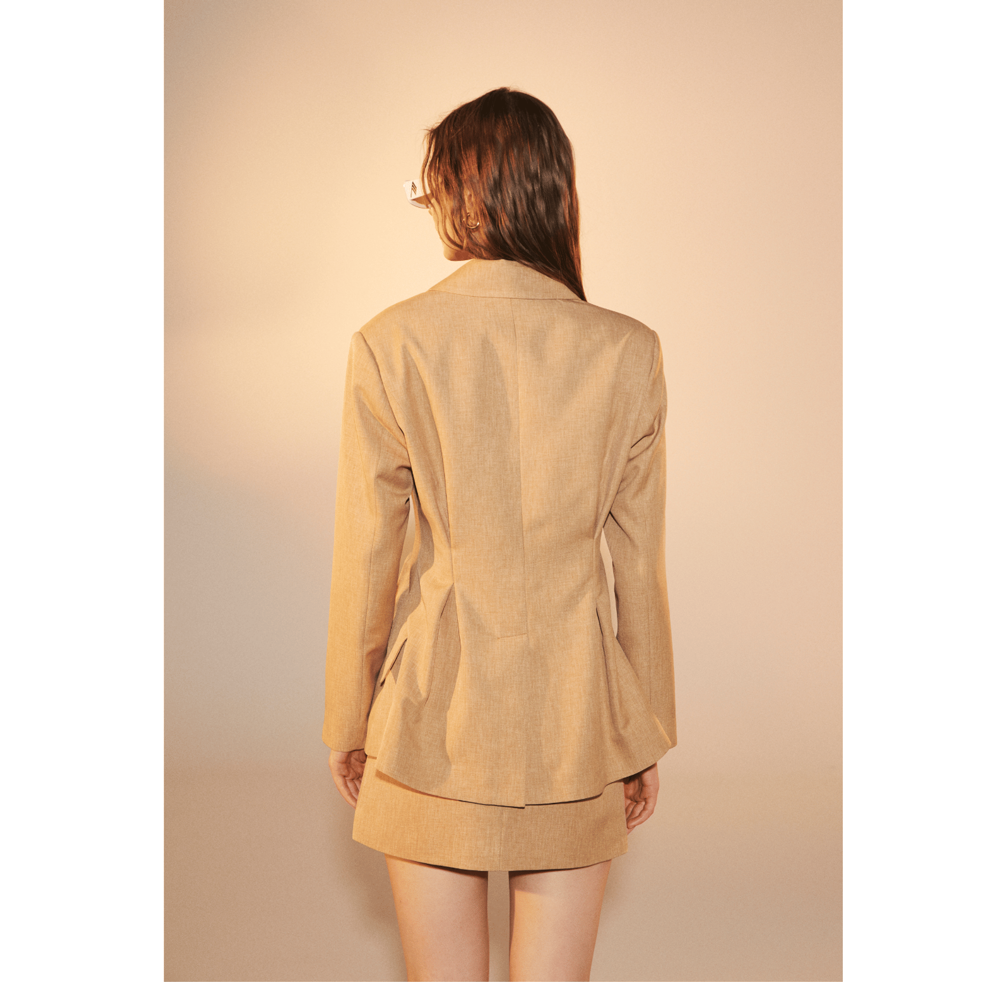 Marde Tailored Jacket in Almond Buff in Brown made by Nazli Ceren